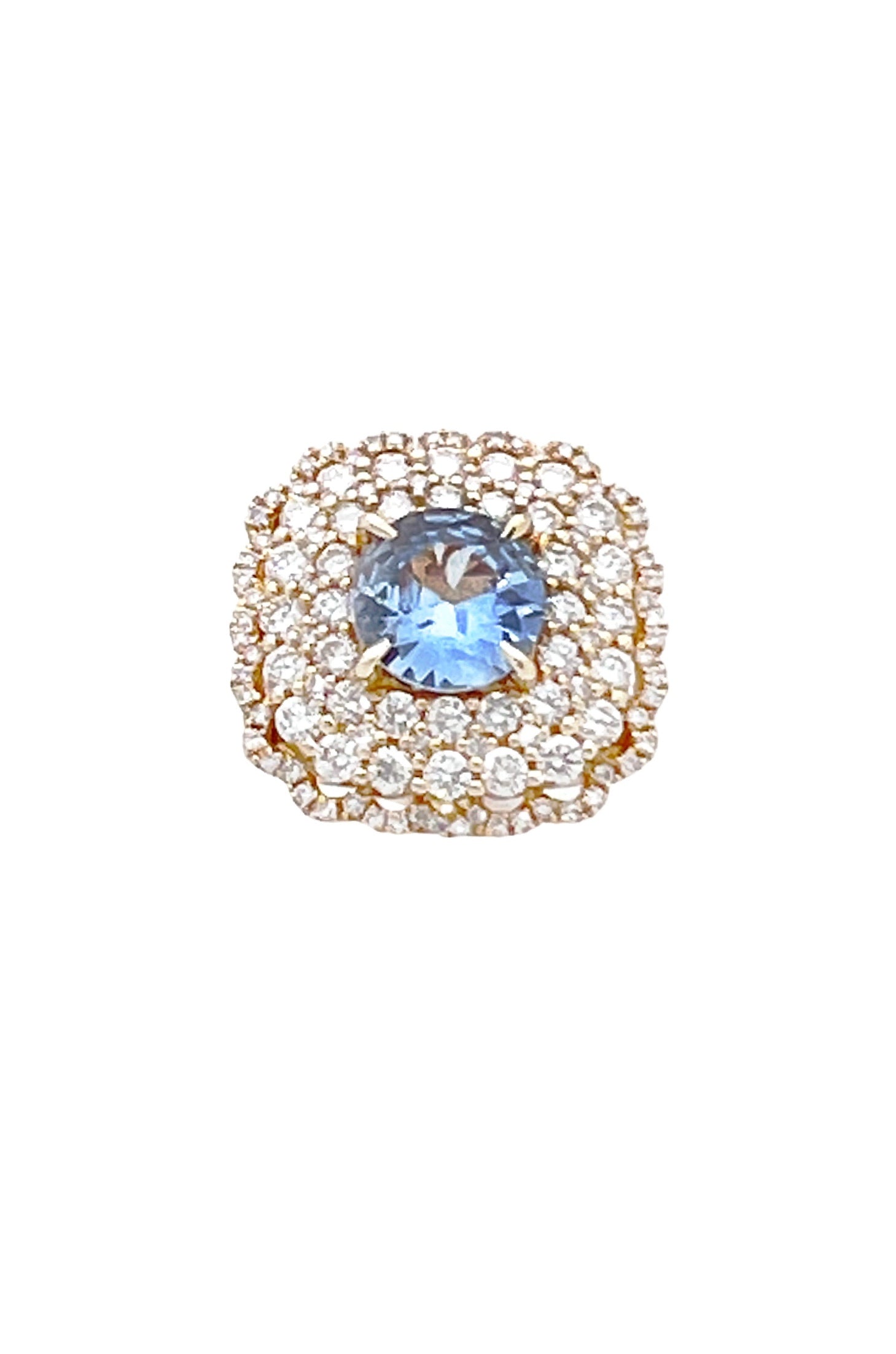 2.03 Cts Sapphire Unheated(Violetish Blue) 2.74 Cts Diamonds 14K Yel-Gold Ring
