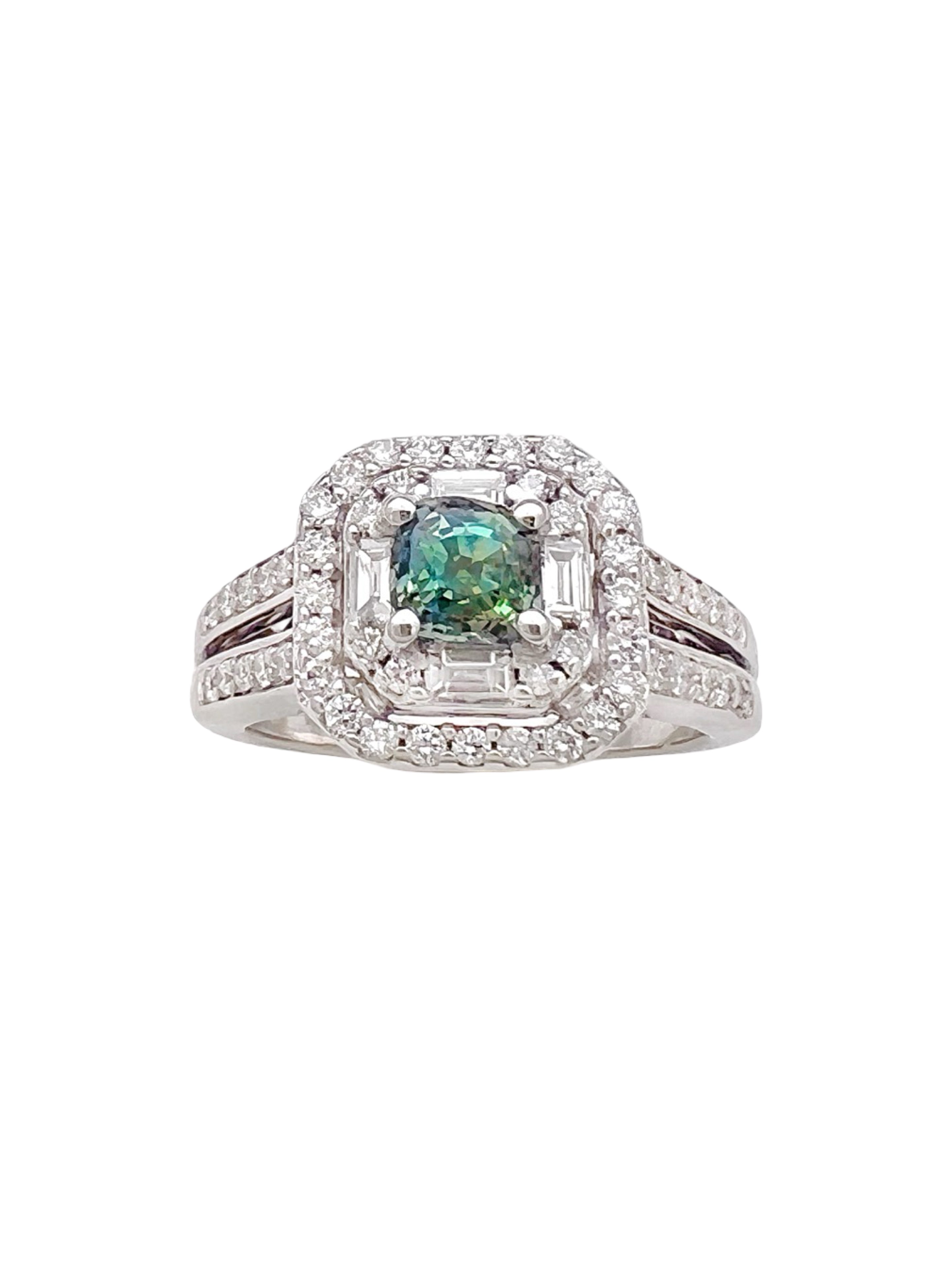 0.55 Carats Alexandrite GIA (Certified) & 0.68 Carats Diamonds Set In 14K White Gold Ring