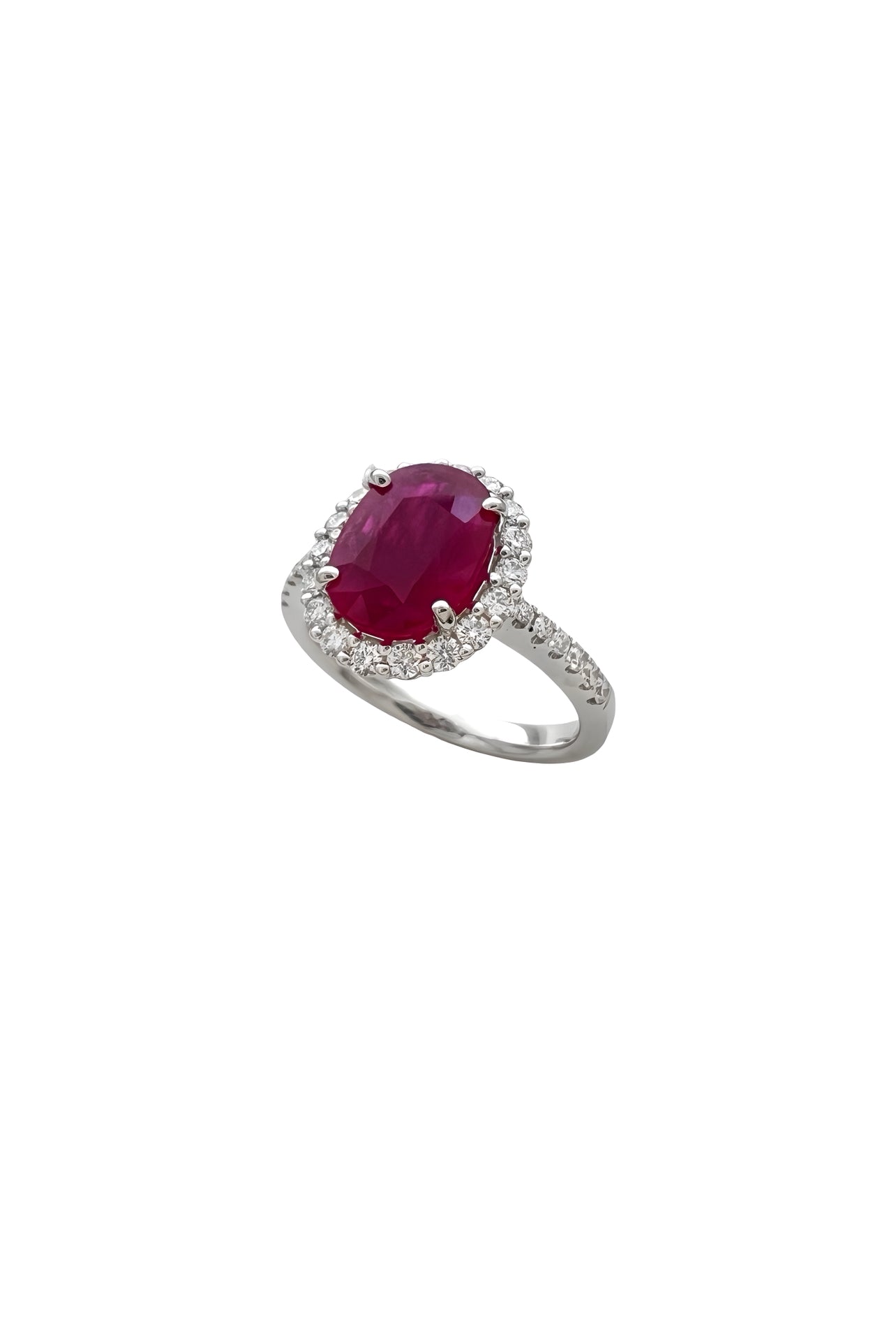 2.12 Carats Myanmar (formerly Burma) Ruby (Certified) & 0.59 Carats Diamonds VS2 Set In 18K White Gold Ring