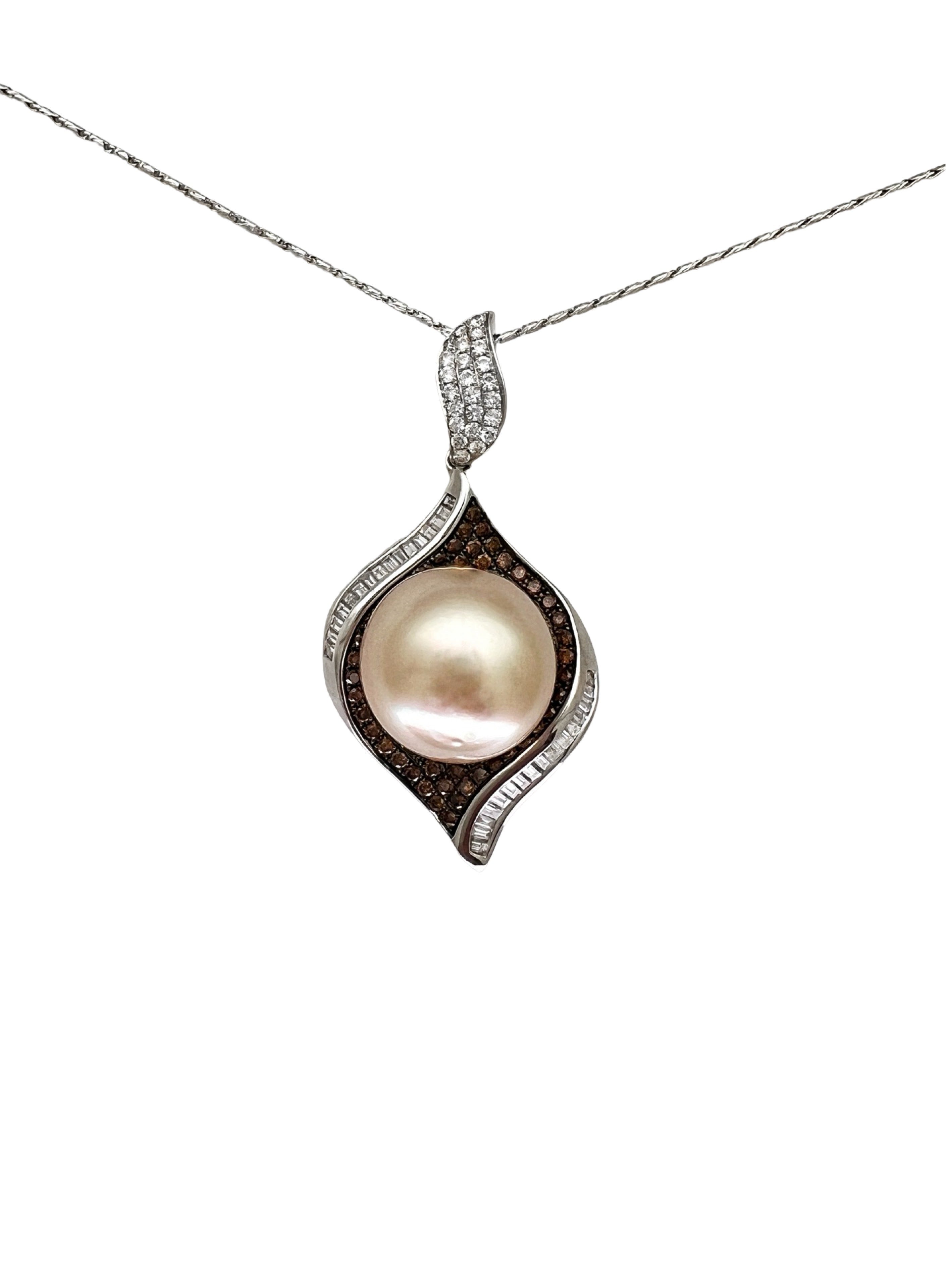 Golden South Sea Pearl, Chocolate And White Diamond Pendant 18K W/18K Chain