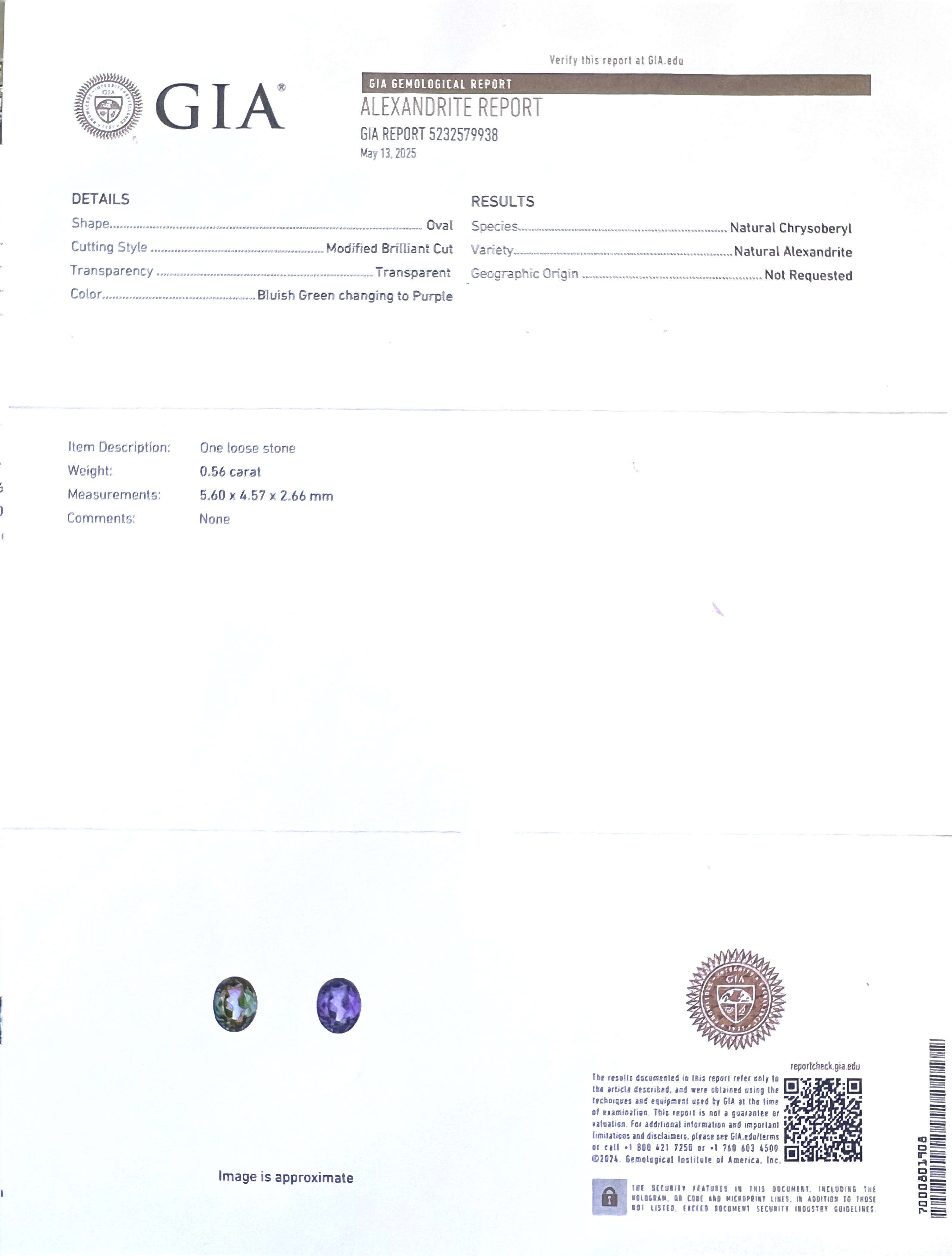 0.56 Carats Alexandrite GIA (Certified) & 0.92 Carats Diamonds VS2 Set In 18 Karat White-Yellow Gold Ring