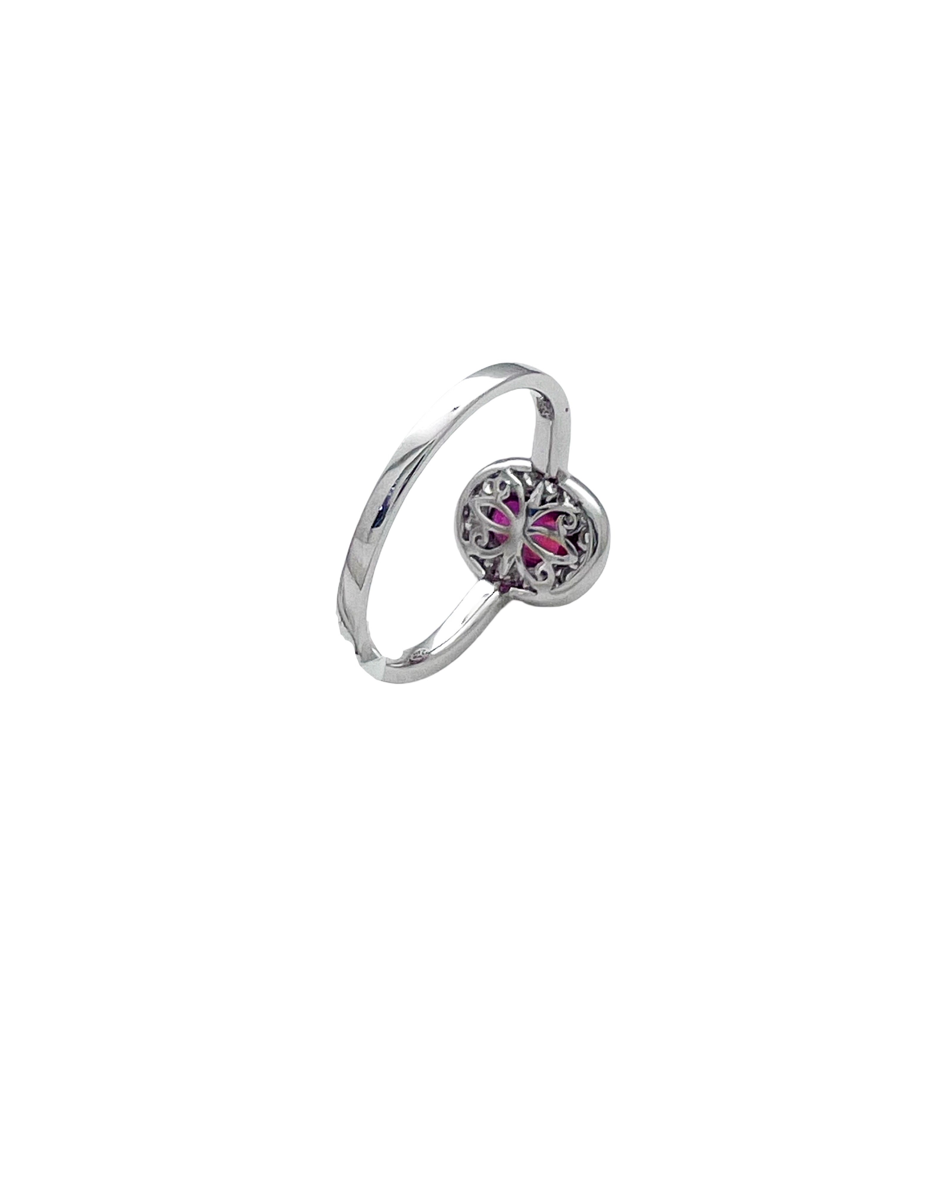0.29 Carats Diamond VS2 & 0.76 Carats Red Ruby Set In 14 Karat White Gold Ring