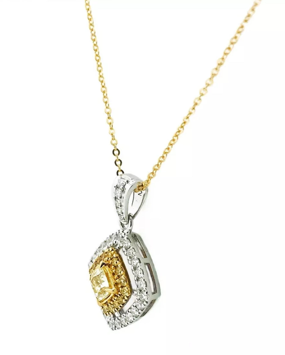 1.15 TCW Natural Yellow & White Diamonds Set In 18K White-Yellow Gold With Rolo Chain
