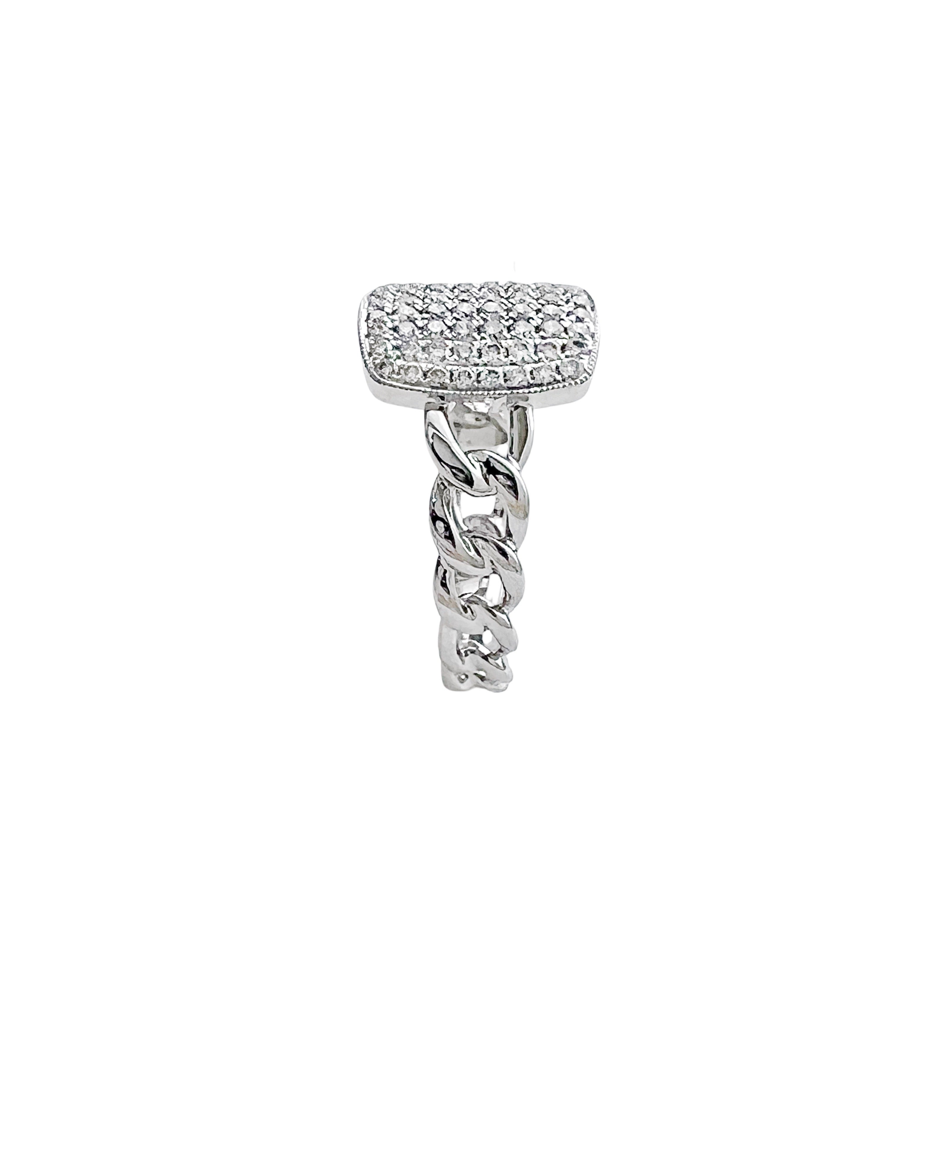 0.45 Carats Diamonds VS2 Set In 14 Karat White Gold Cuban Ring