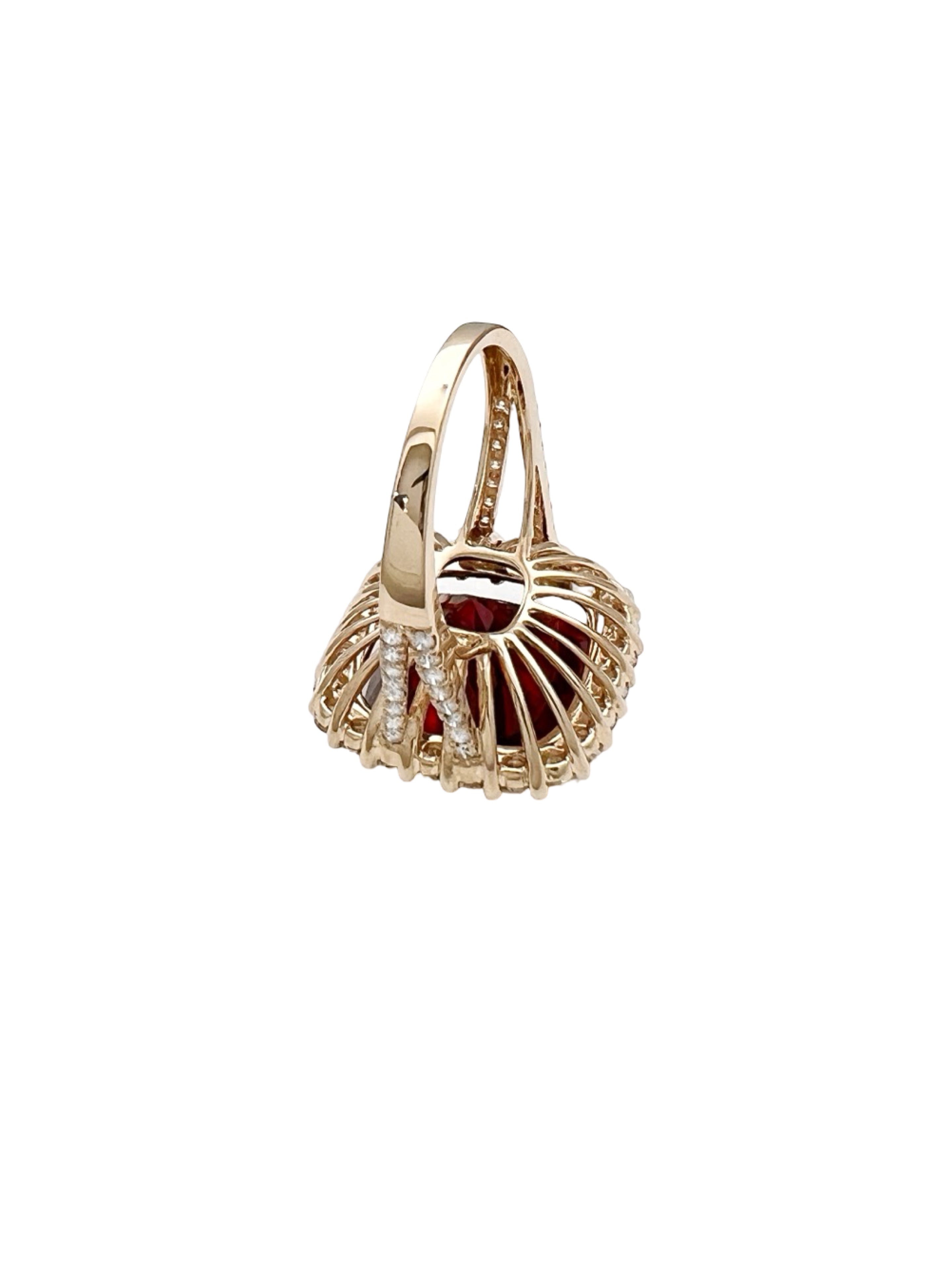 11.95 Carats Rubellite Tourmaline (Certified) & 1.76 Carats Diamonds VS2 Set In 14K Yellow Gold Ring