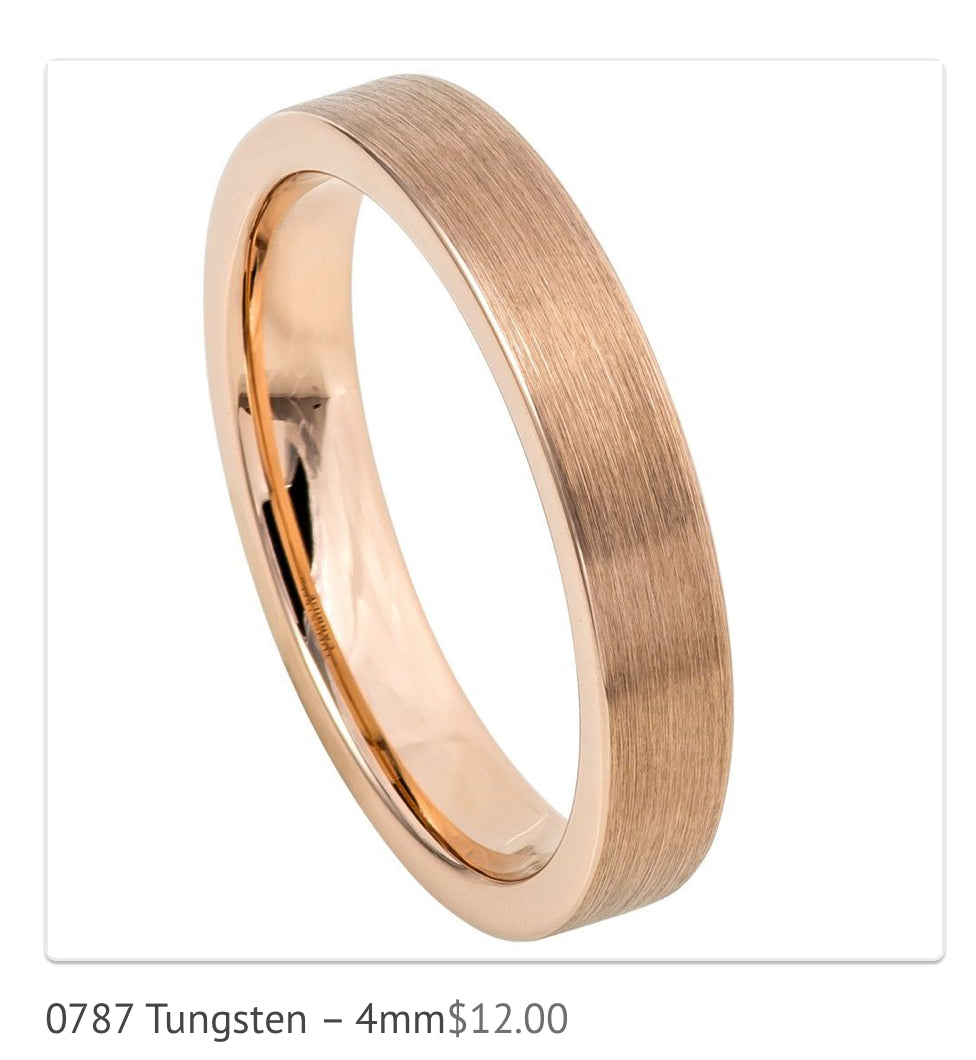 Rose Gold Tungsten Carbide 4mm ion Plating Flat Brushed Pipe Cut Ring