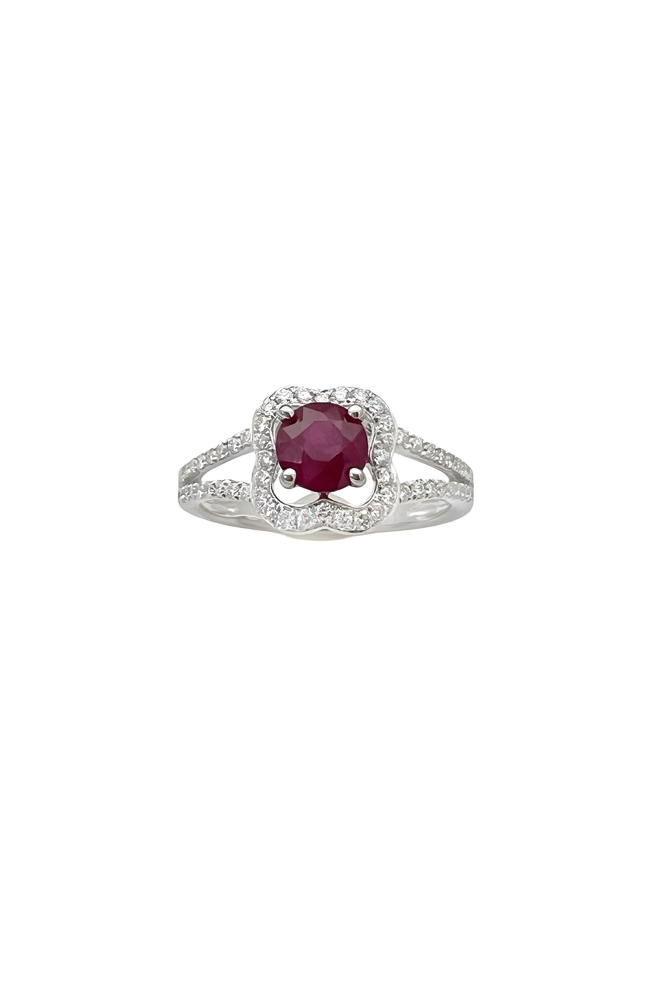 0.96 Carats Myanmar (formerly Burma) Ruby (Certified) & 0.46 Carats Diamonds VS2 Set In 14K White Gold Ring