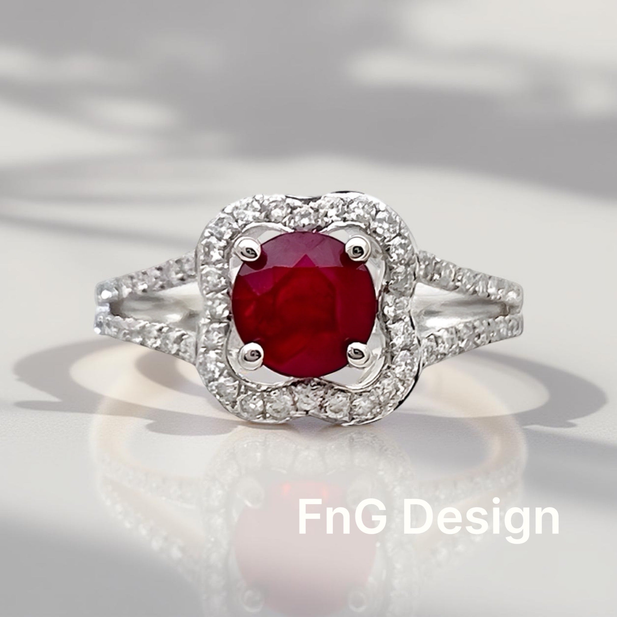 0.96 Carats Myanmar (formerly Burma) Ruby (Certified) & 0.46 Carats Diamonds VS2 Set In 14K White Gold Ring