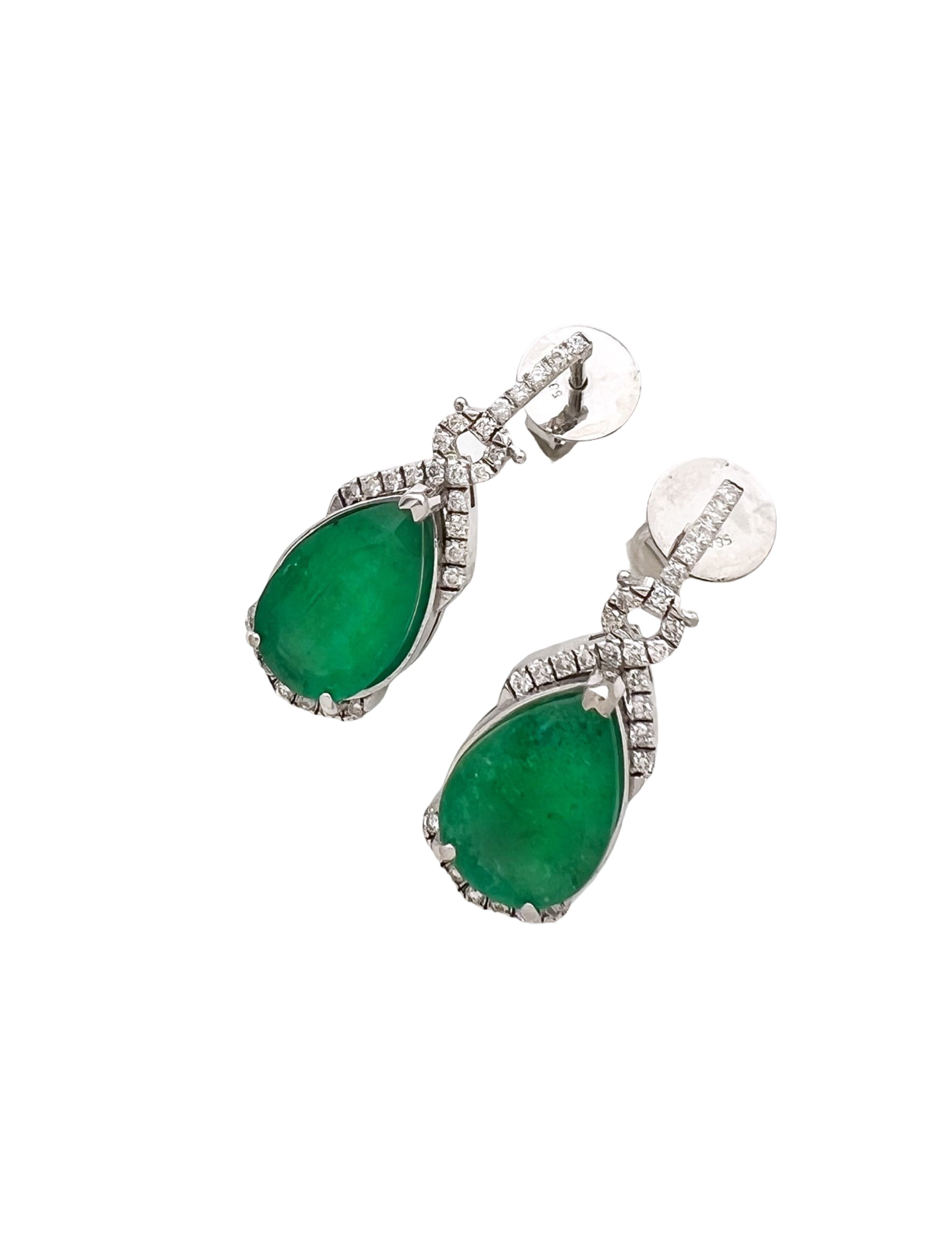5.76 Carats Colombian Emeralds F1 (Certified) & 0.81 Carats Diamonds Set in 14K White Gold Earrings
