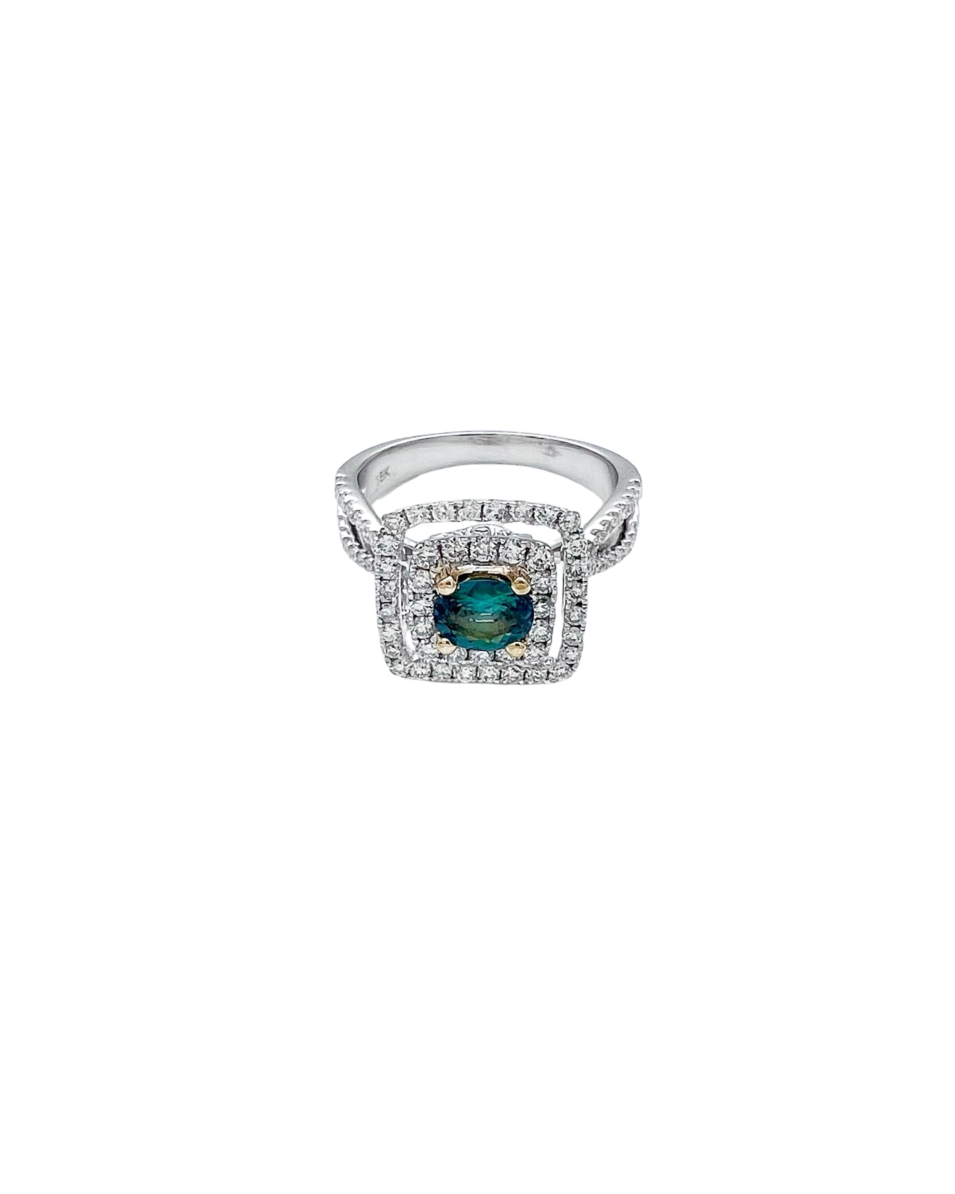 0.56 Carats Alexandrite GIA (Certified) & 0.92 Carats Diamonds VS2 Set In 18 Karat White-Yellow Gold Ring