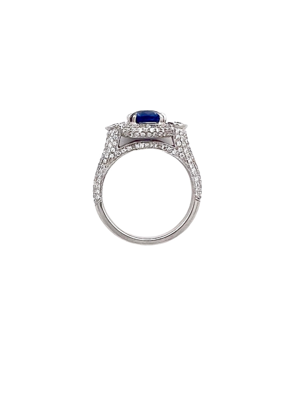 1.88 Carats Ceylon Sapphire Certified & 1.51 Carats Diamonds VS2 14Kt White Gold Ring