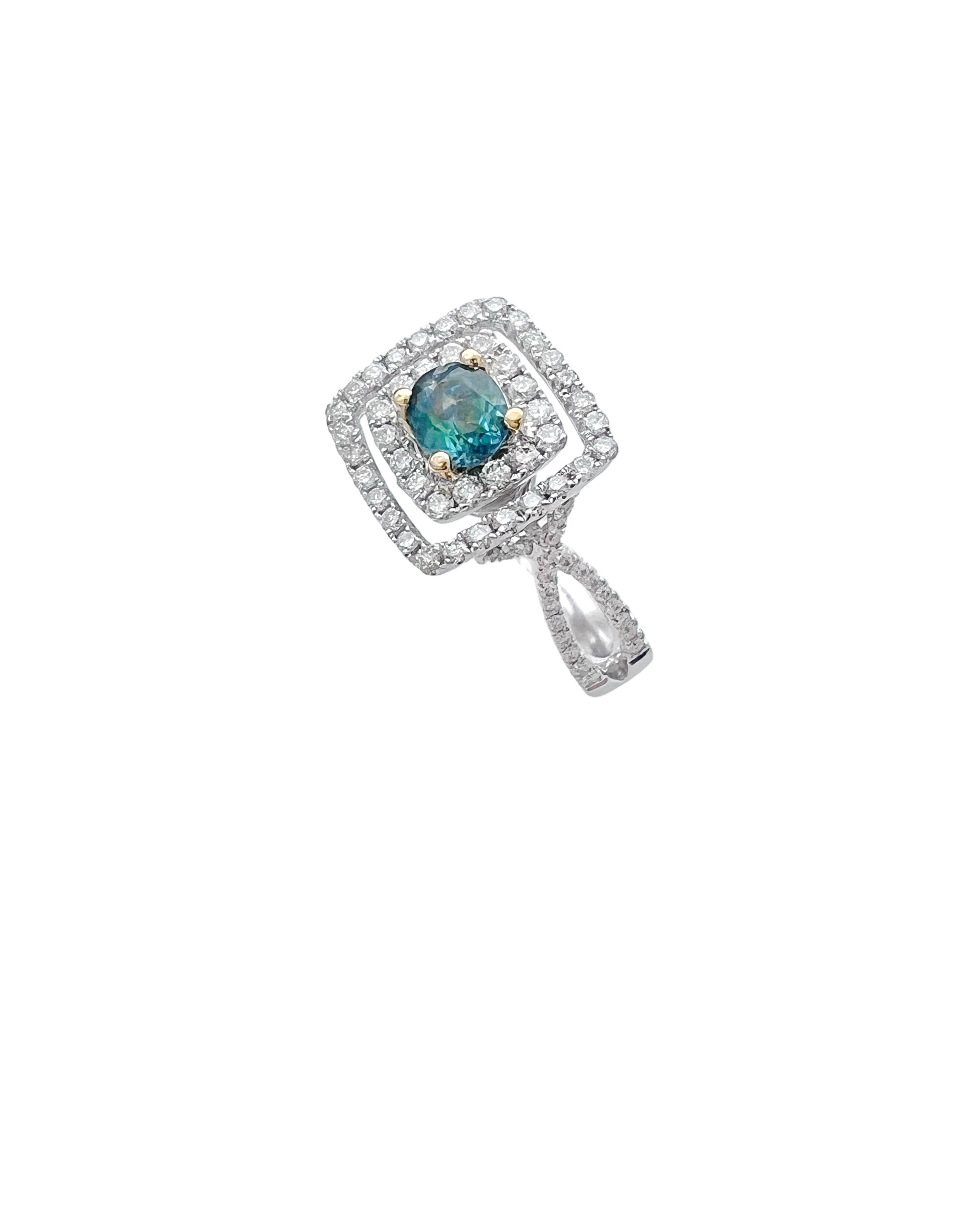 0.56 Carats Alexandrite GIA (Certified) & 0.92 Carats Diamonds VS2 Set In 18 Karat White-Yellow Gold Ring