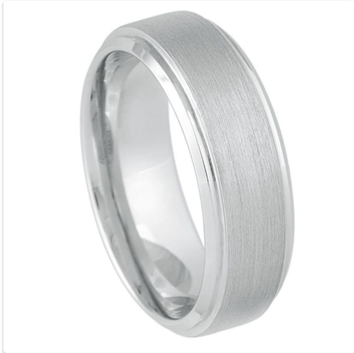 White Tungsten Carbide 8mm ion Plating Flat hi-Polished Center Brushed Stepped Edge Finish Ring