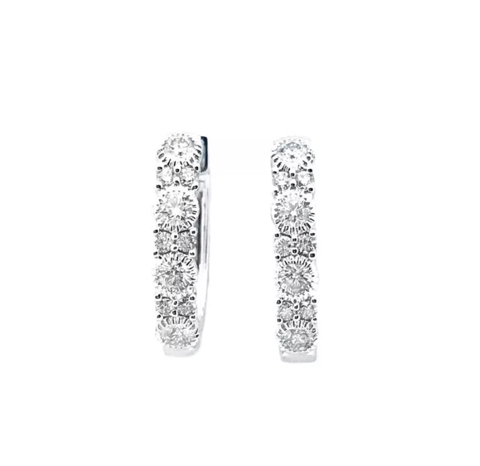 1.20 Total Carat Weight Diamonds 18K White Gold Earring Hoops