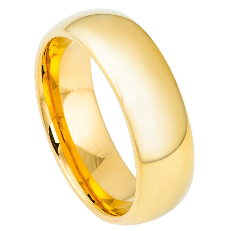 Gold Tungsten Carbide 7mm ion Plating hi-Polished Domed Ring
