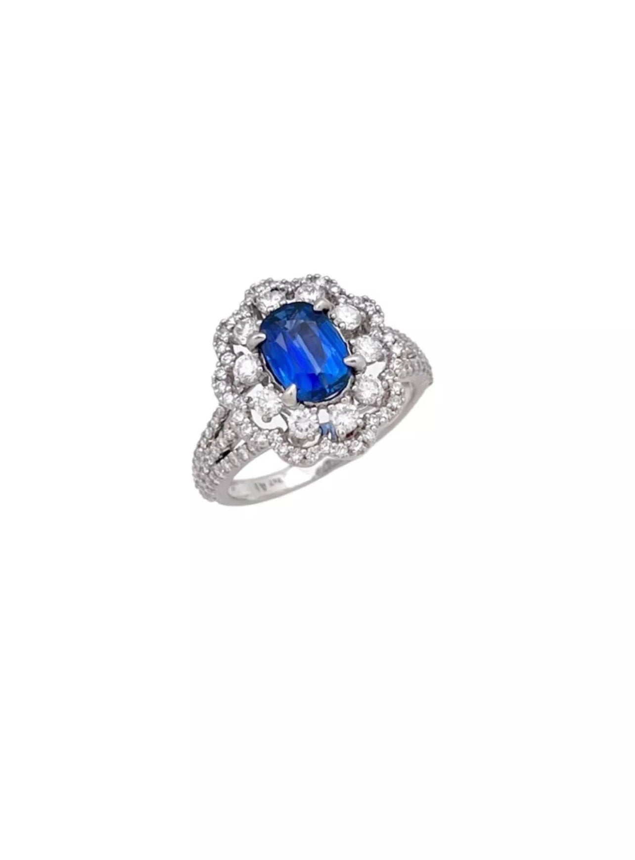 1.230 Carats Light-Dark Blue Ceylon Sapphire GIA (Certified) W/ 1.42 Carats Diamonds, 18K White Gold Ring