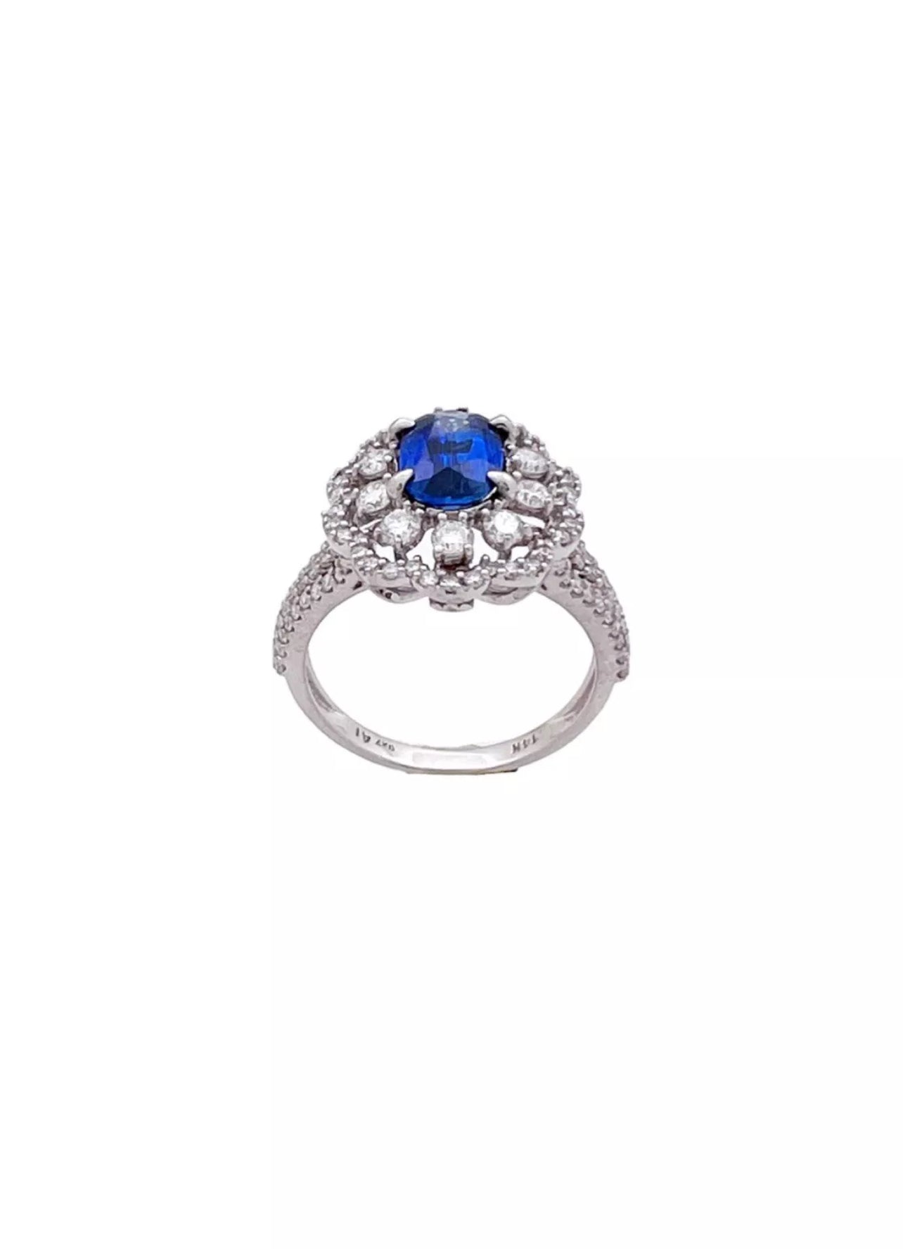 1.230 Carats Light-Dark Blue Ceylon Sapphire GIA (Certified) W/ 1.42 Carats Diamonds, 18K White Gold Ring
