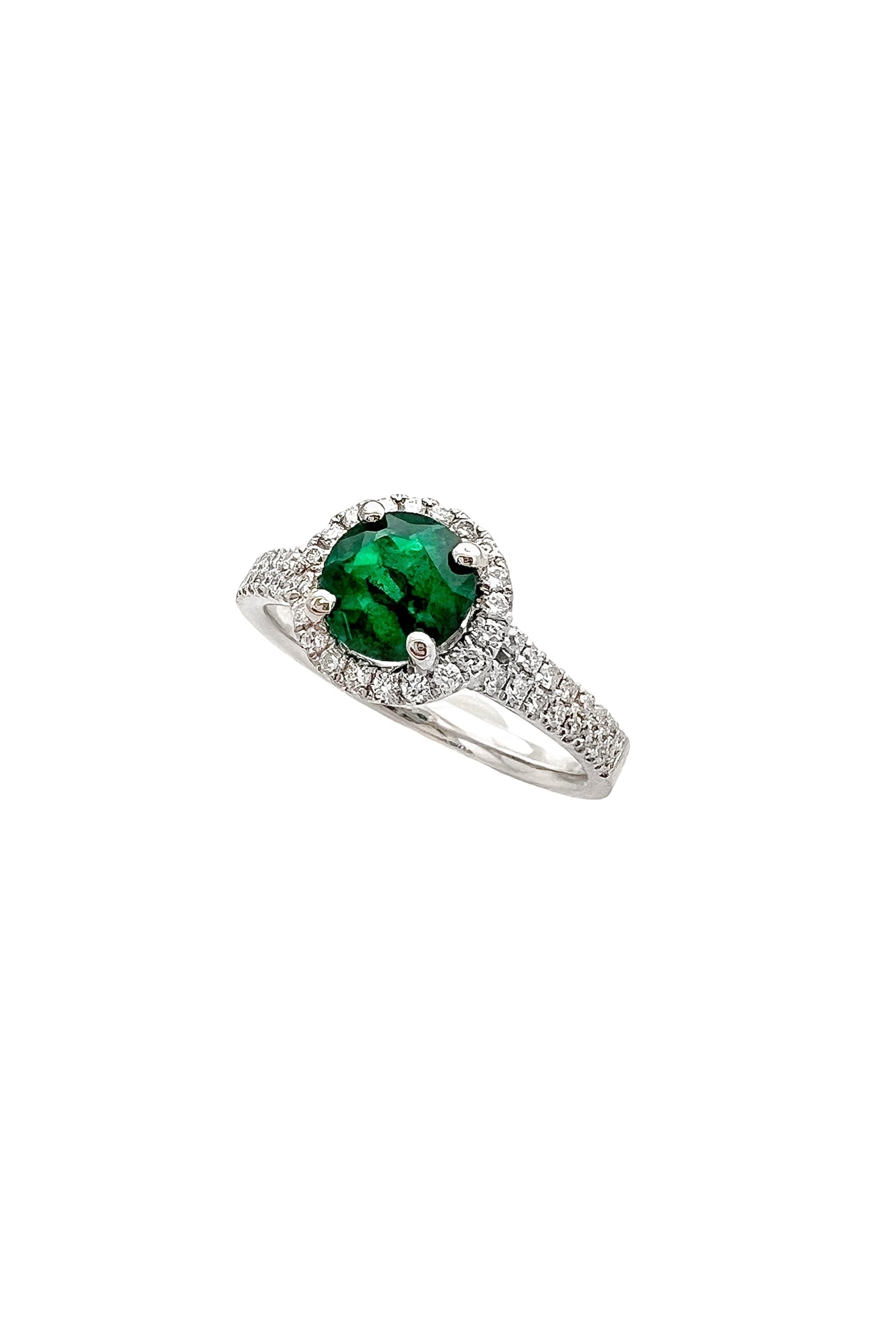 0.84 Carats Colombian Emerald “Trapiche” No-Oil (Certified) & 0.52 Carats Diamonds VS2 Set In 18 Karat White Gold Ring