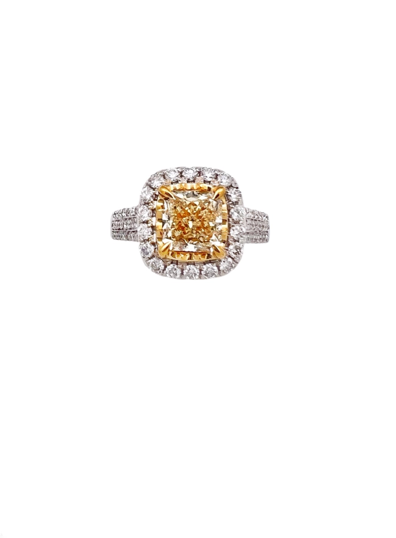 1.56 Carats Natural Diamond Faint Yellow (Center Stone) VS1 Certified W/ 0.84 Carats Diamonds 14Kt White & Yellow Gold Ring
