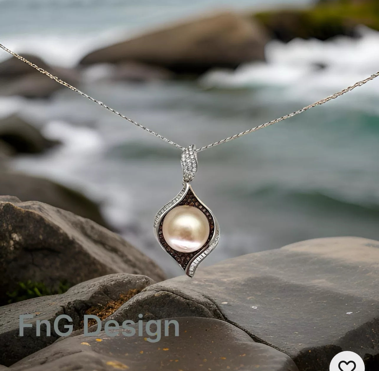 Golden South Sea Pearl, Chocolate And White Diamond Pendant 18K W/18K Chain