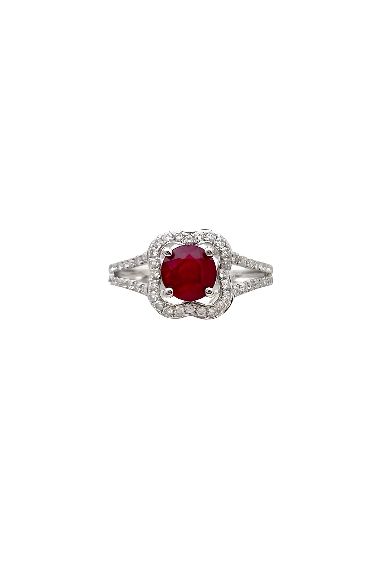 0.96 Carats Myanmar (formerly Burma) Ruby (Certified) & 0.46 Carats Diamonds VS2 Set In 14K White Gold Ring
