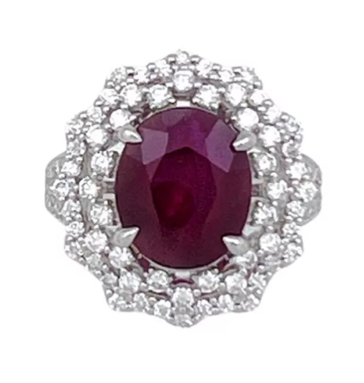 4.842 Cts Ruby Burma (Certified) and 1.43 Cts Diamond 14K White Gold Ring