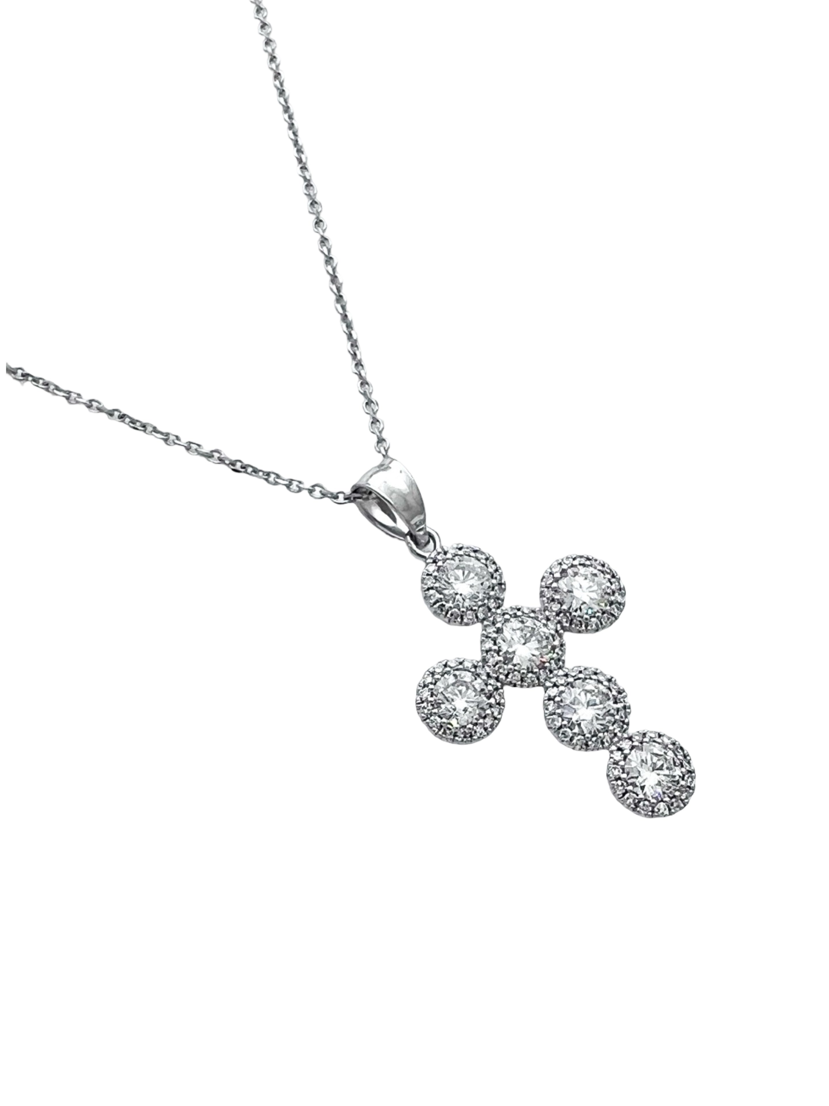 1.72 Carats Diamonds VS2 Set In 14 Karat White Gold With 14 Karat White Gold Diamond-Cut Rolo Chain 17 Inches Adjust 18 Inches