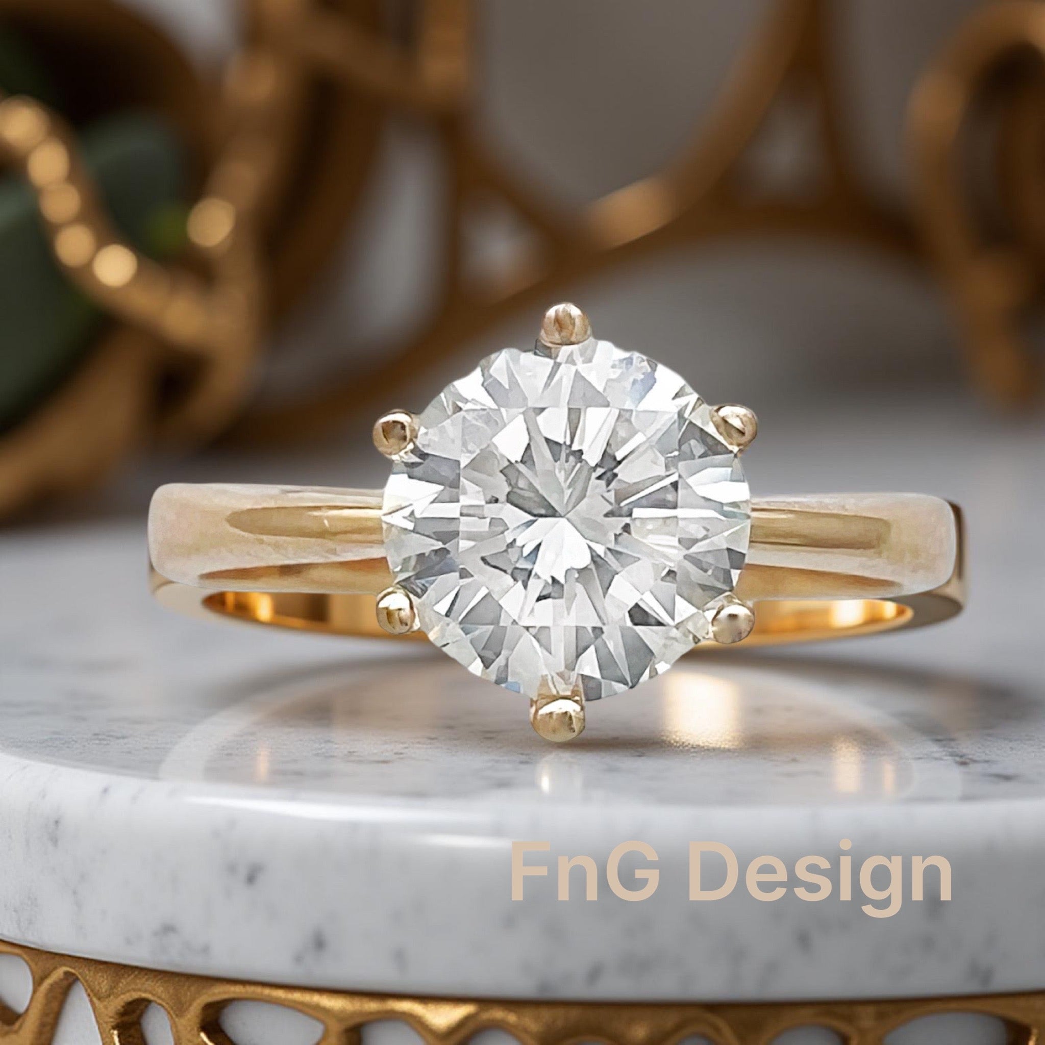 1.07 Carats Diamond VVS2 (Certified) Hearts & Arrow Set In 14 Karat Yellow Gold Ring