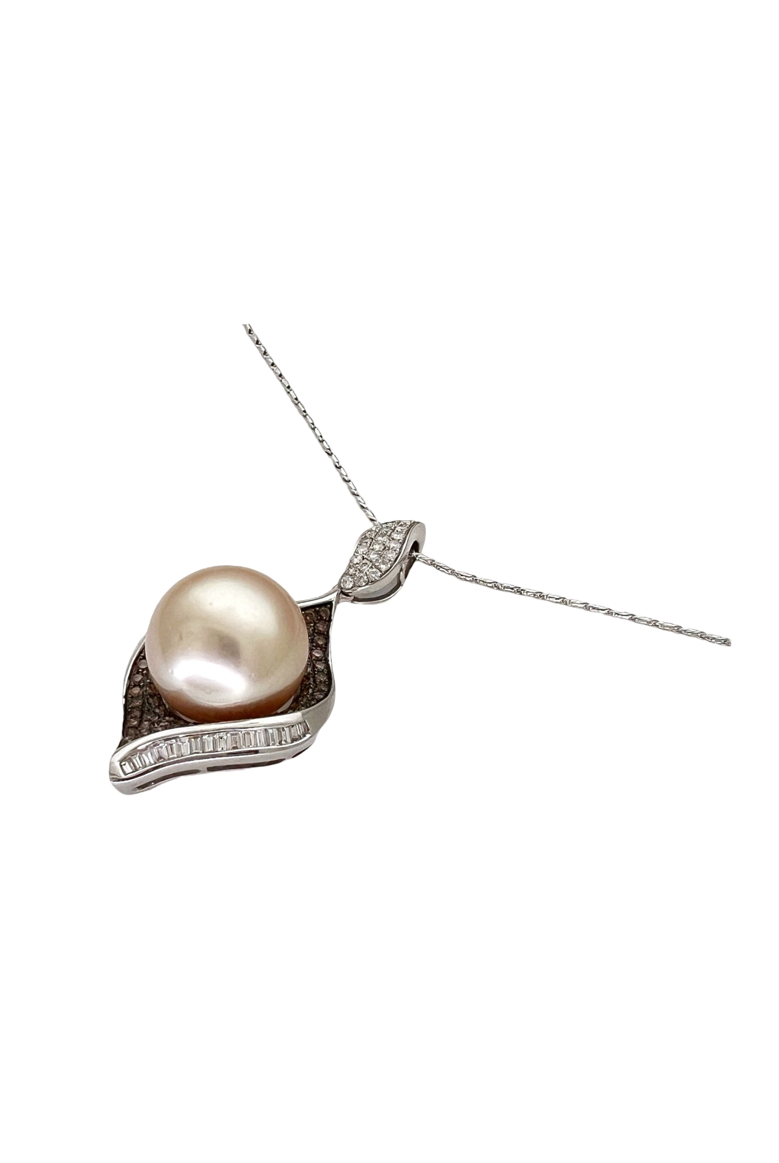 Golden South Sea Pearl, Chocolate And White Diamond Pendant 18K W/18K Chain