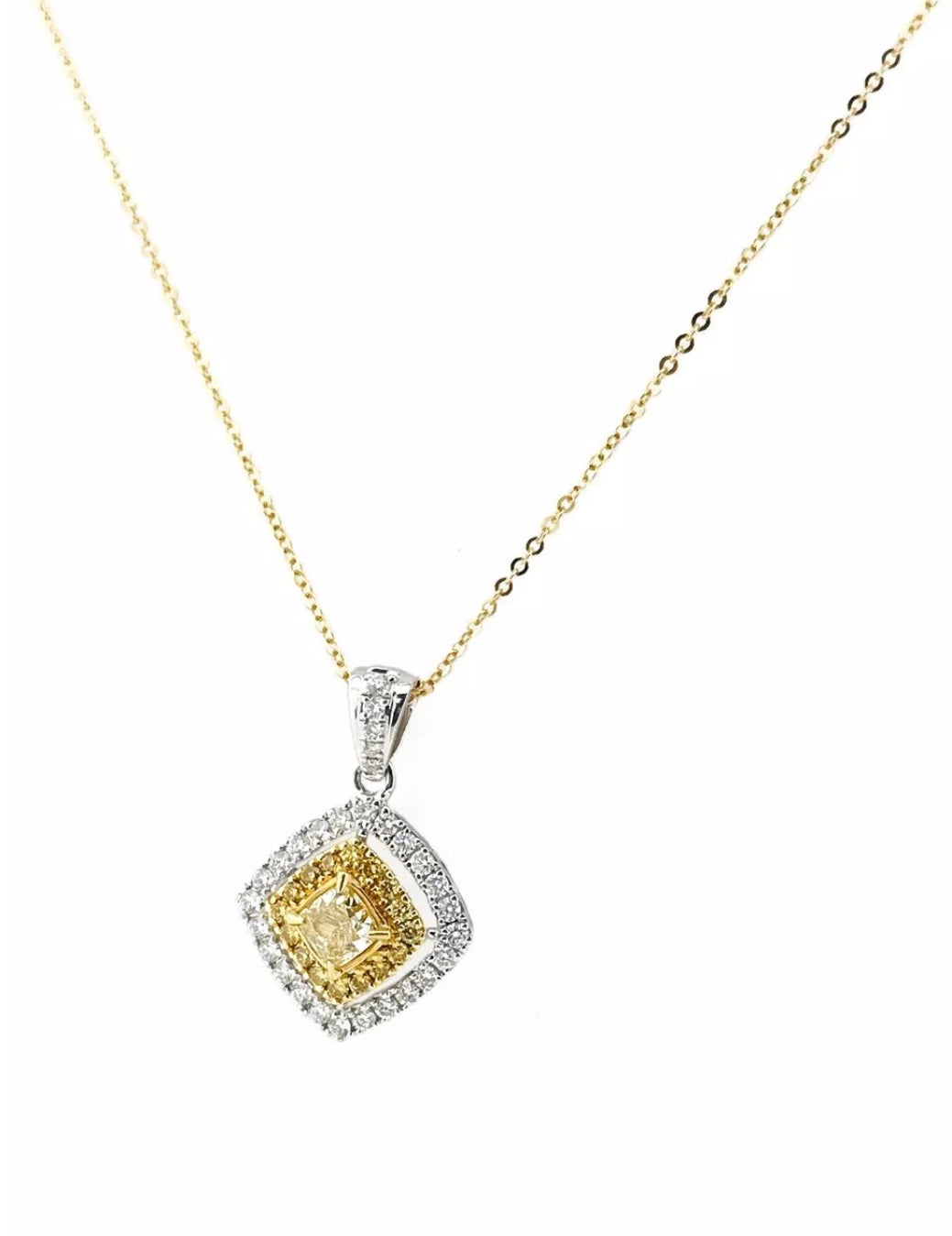 1.15 TCW Natural Yellow & White Diamonds Set In 18K White-Yellow Gold With Rolo Chain