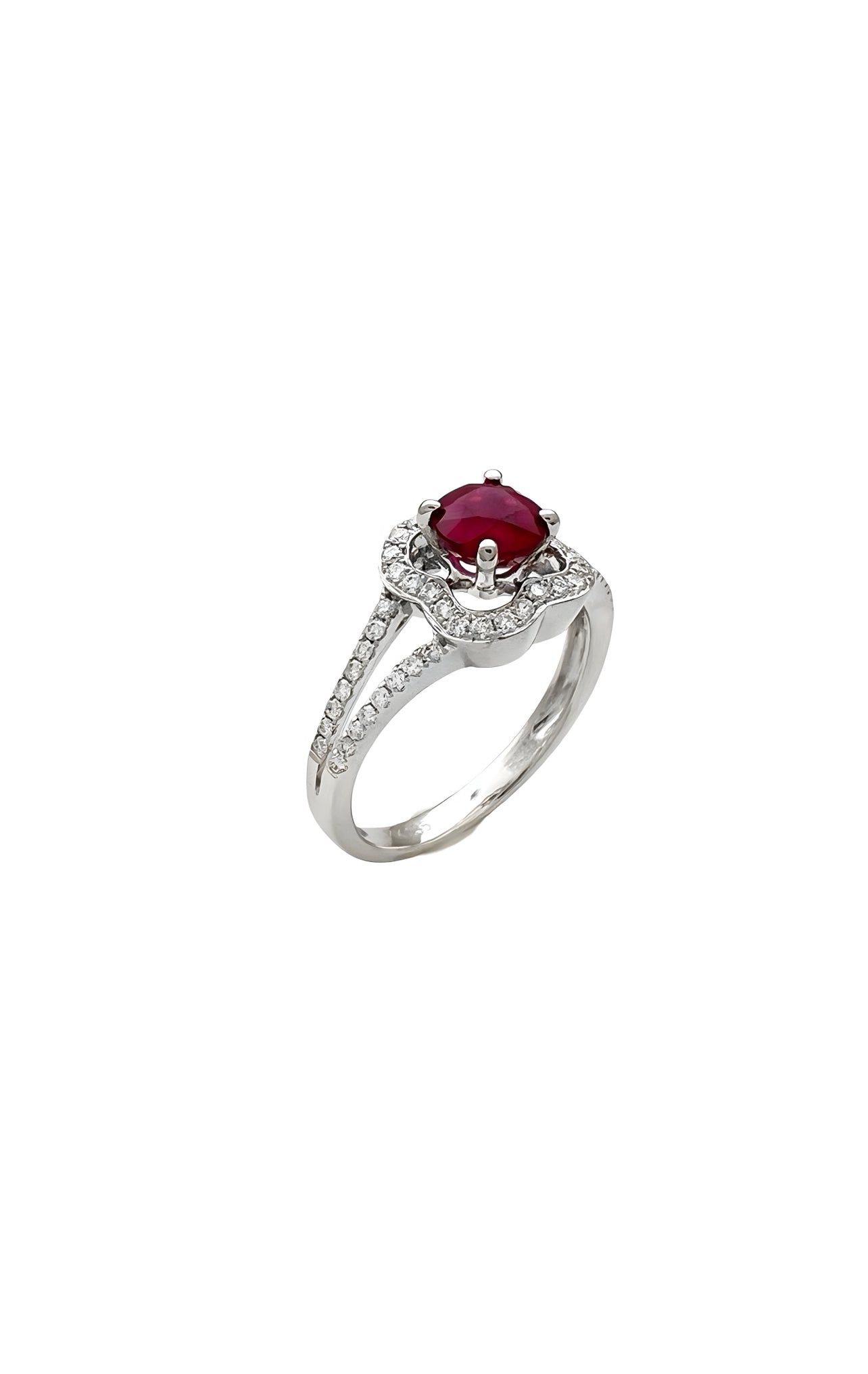 0.96 Carats Myanmar (formerly Burma) Ruby (Certified) & 0.46 Carats Diamonds VS2 Set In 14K White Gold Ring