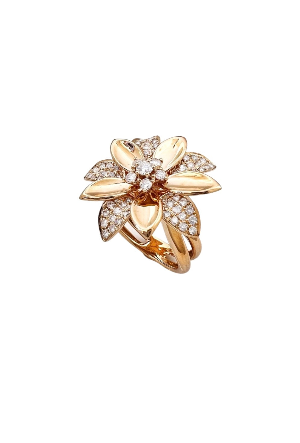1.34 Carats Diamonds 18K Yellow Gold Blooming Blossom Ring