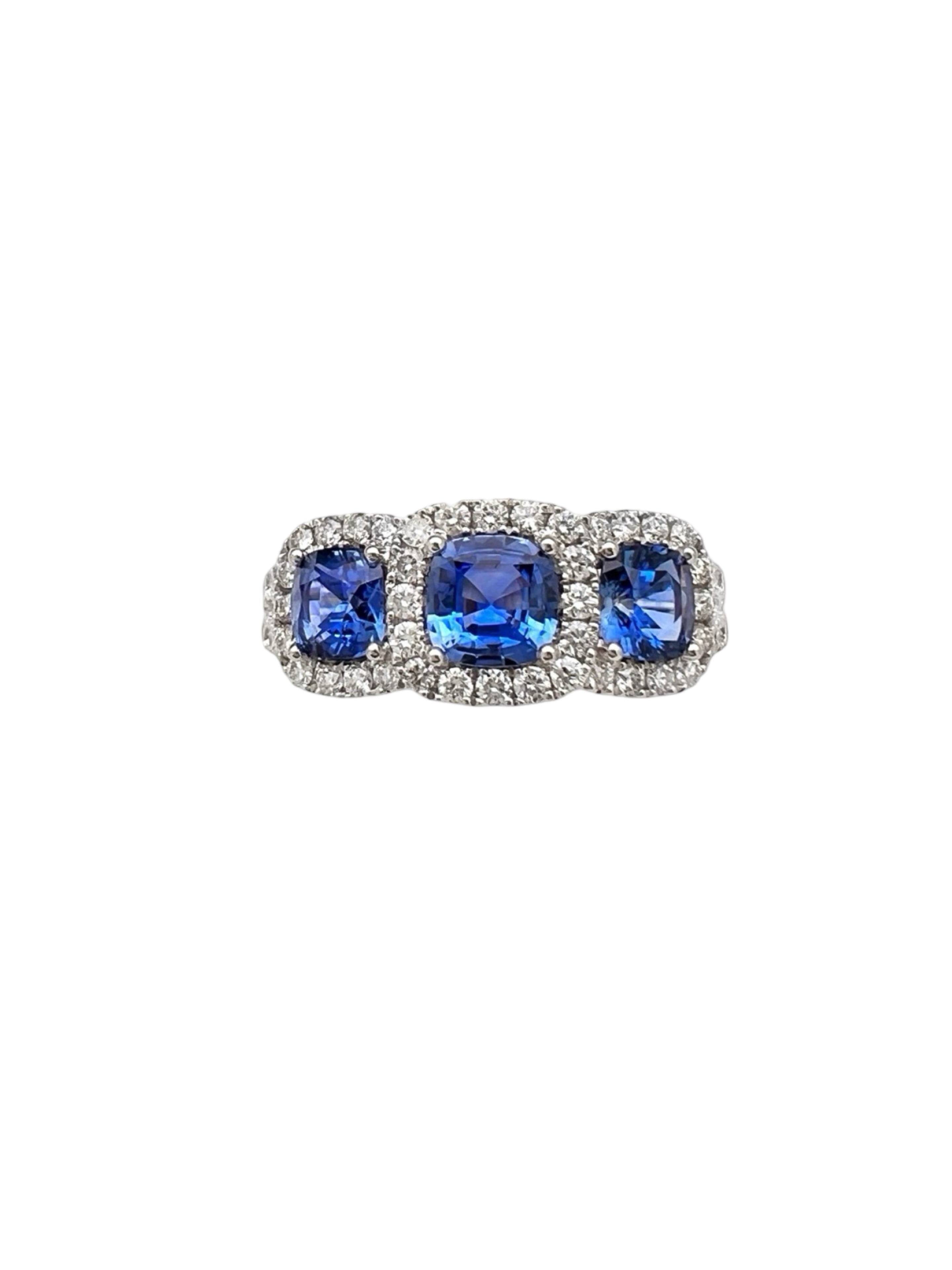 1.56Cts Sapphires Ceylon(Med Blue) 0.75Cts Diamonds 14K White Gold Ring