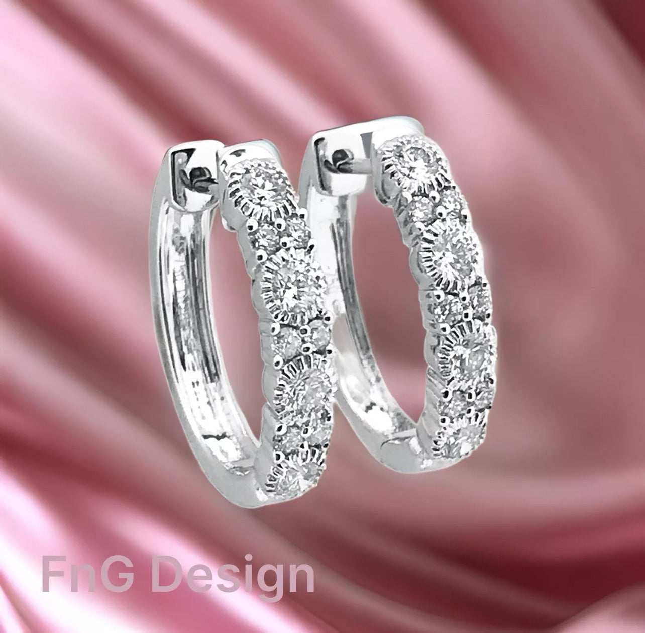 1.20 Total Carat Weight Diamonds 18K White Gold Earring Hoops
