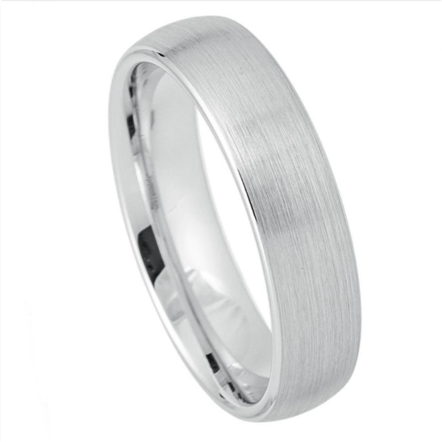 White Tungsten Carbide 6mm ion Plating Domed Brushed Finish Ring