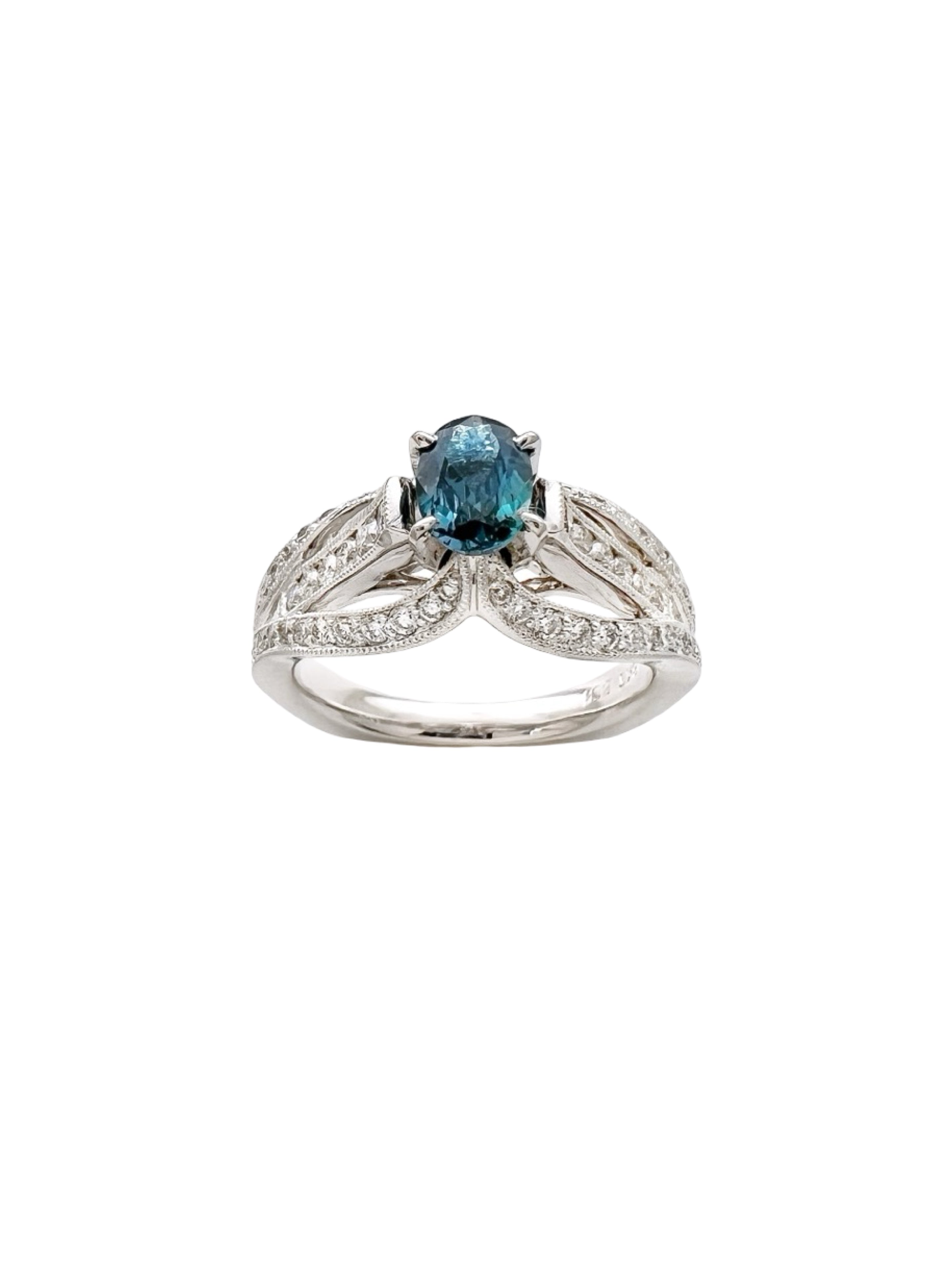 0.55 Carats Alexandrite GIA (Certified) & 0.94 Carats Diamonds Set In 18K white Gold Ring
