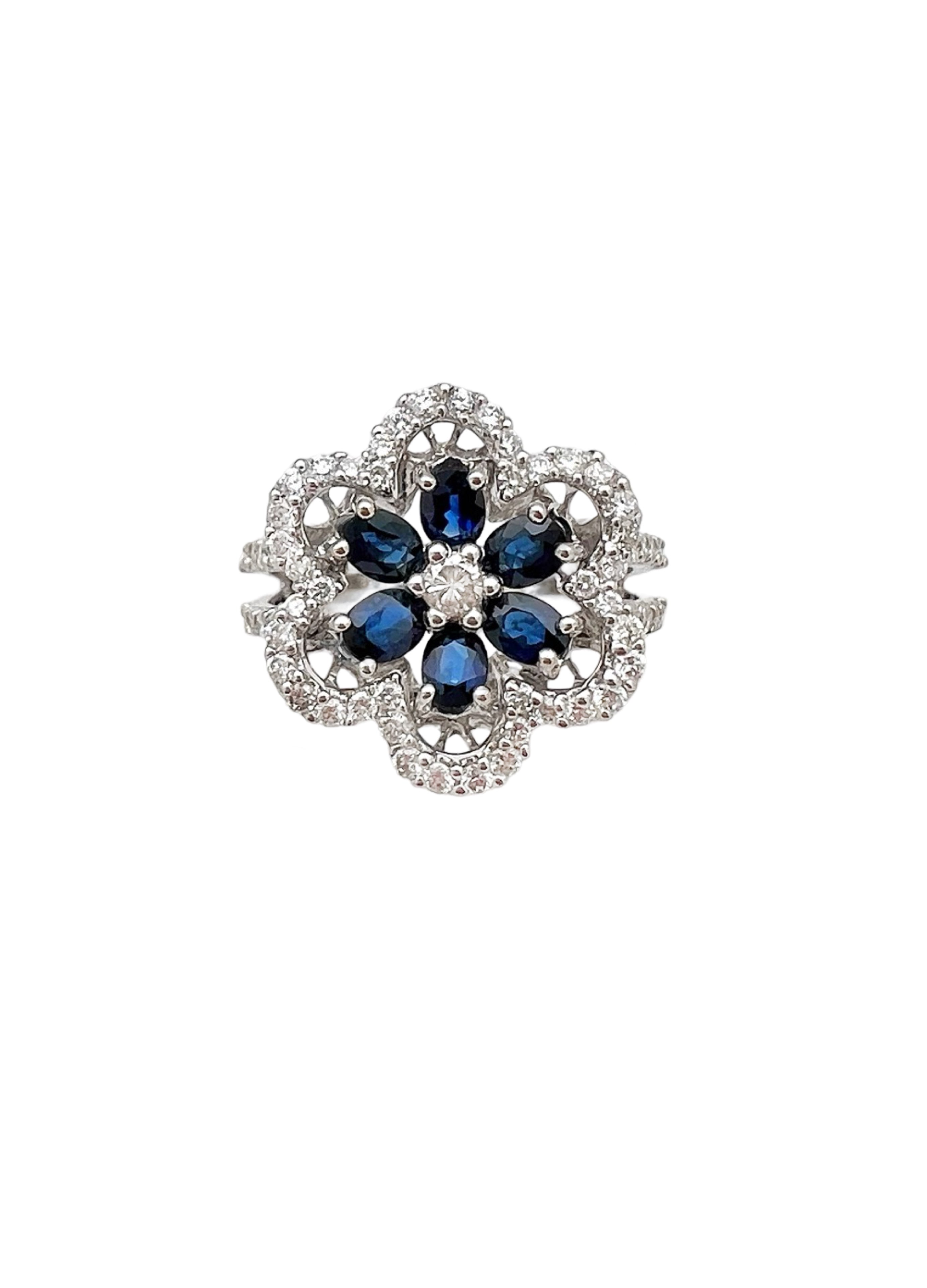1.91Cts Dark Blue Ceylon Sapphire Cert. W/1.29Cts Diamond 14K White Gold Ring