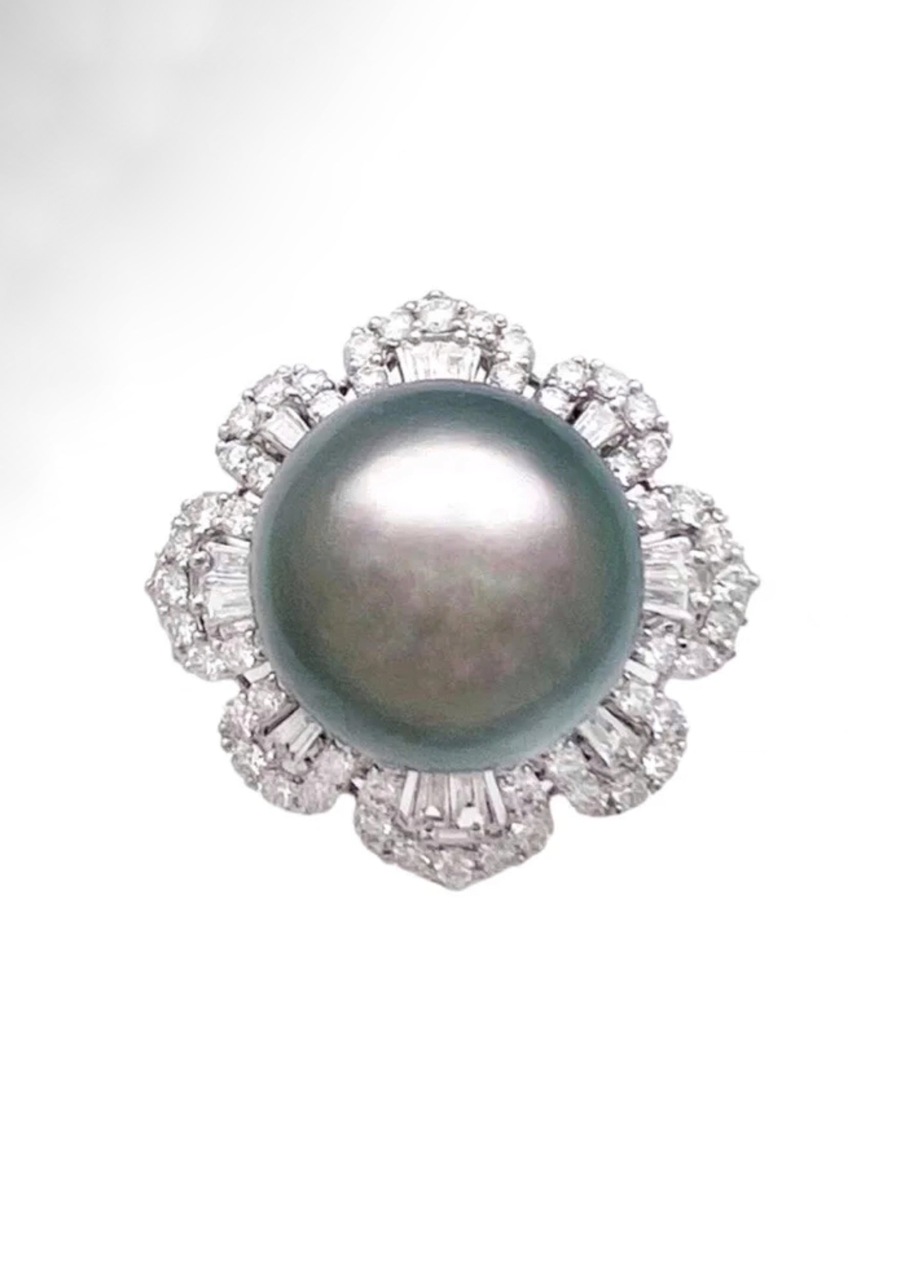 14.2MM Tahitian Pearl (Certificated) & 2.04 Cts Diamonds Set In 18K White Gold Ring