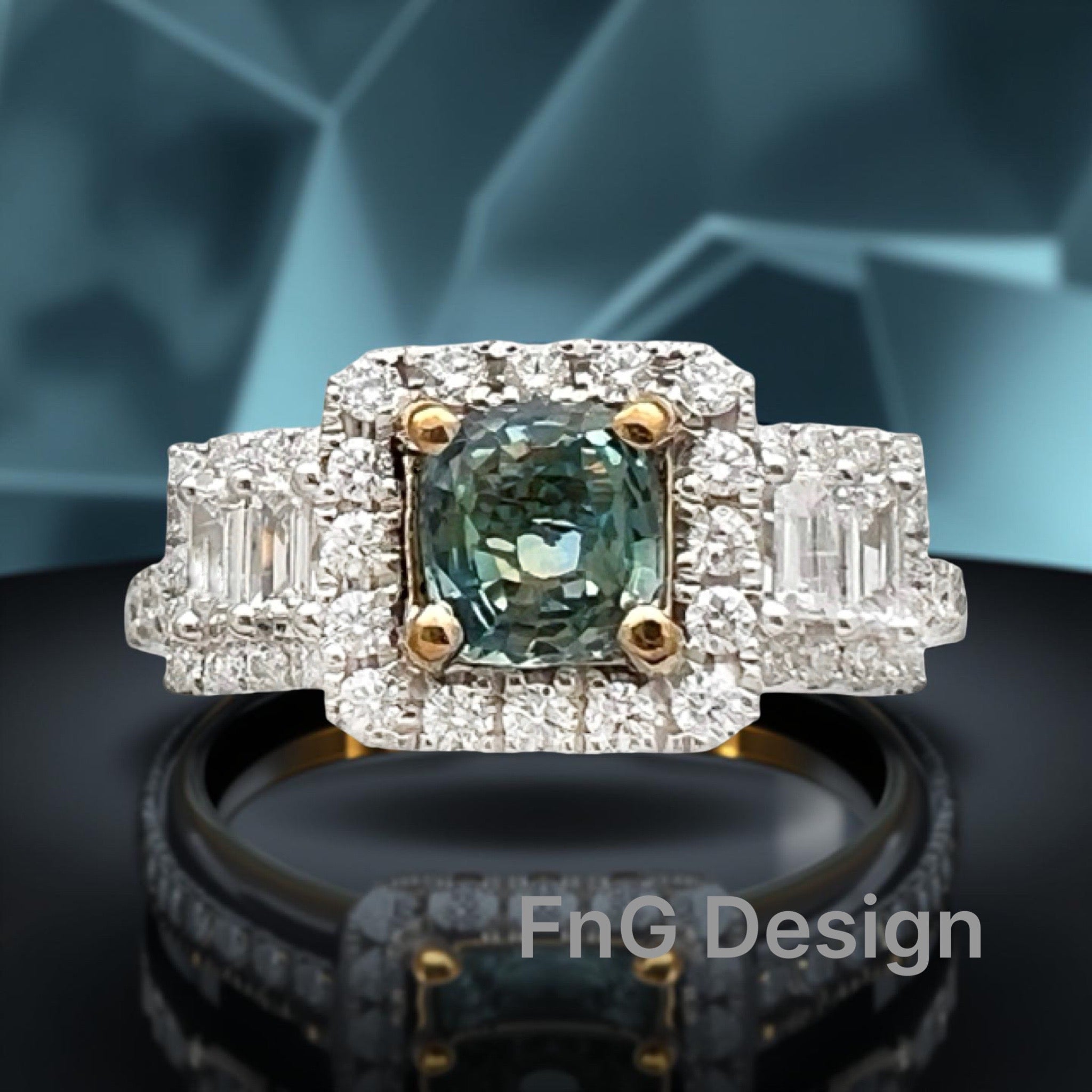 0.63 Carats Alexandrite GIA (Certified) & 0.92 Carats Diamonds VS2 Set In 14K White & Yellow Gold Ring