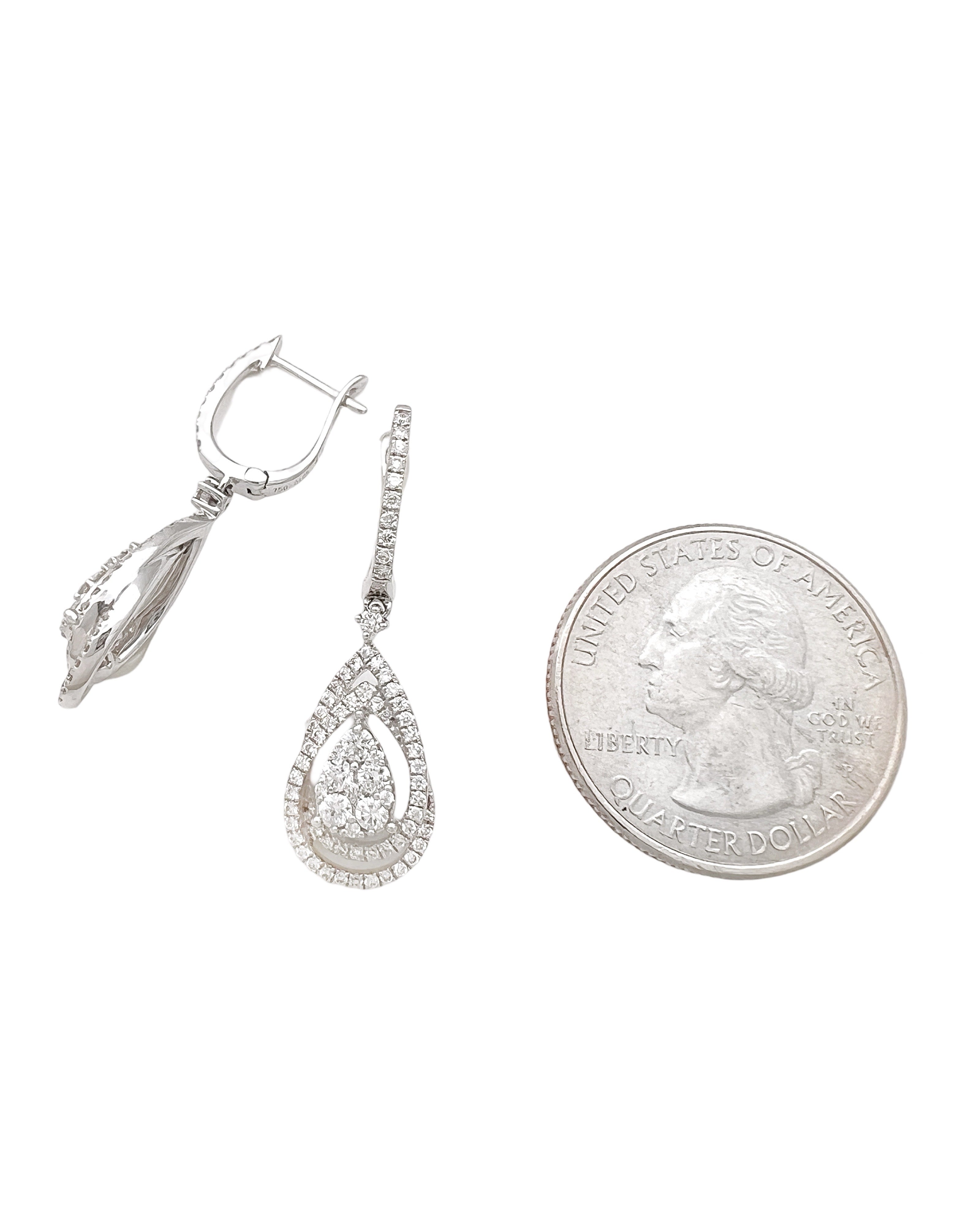 1.55 Total Carat Weight Diamonds 18K White Gold Earrings