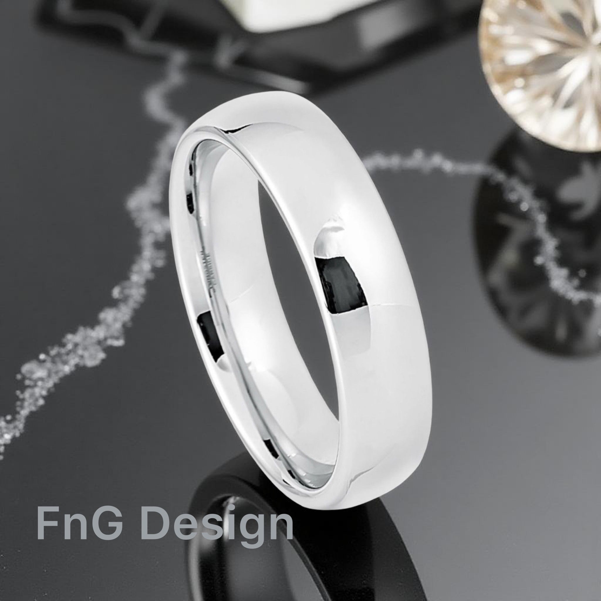 White Tungsten Carbide 6mm ion Plating Domed hi-Polish Ring