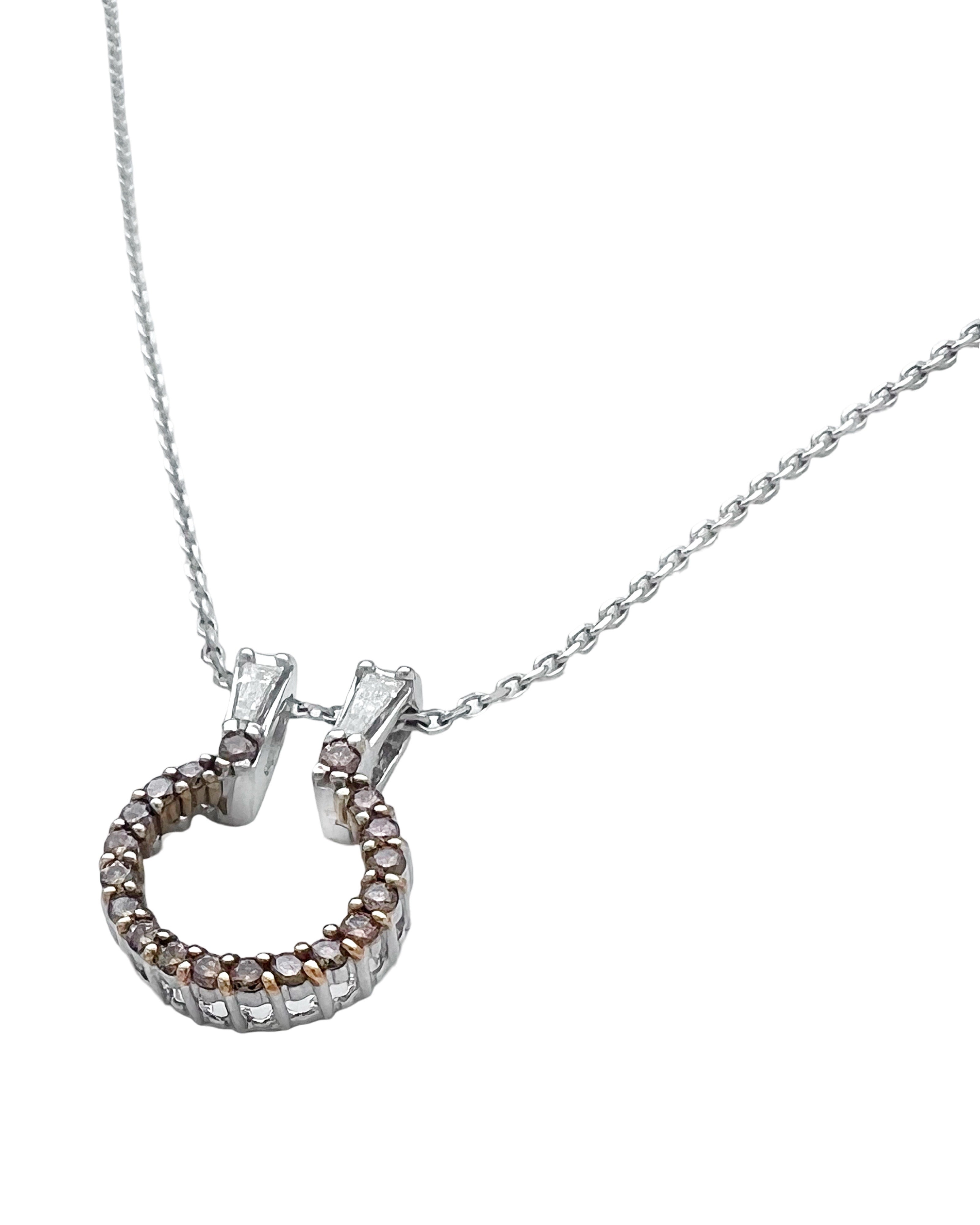 0.40 Carats Chocolate Diamonds & 0.20 Carats Diamonds VS2 Set 14 Karat White Gold Pendant With 18” Adjustable 16” White Gold Rolo Chain