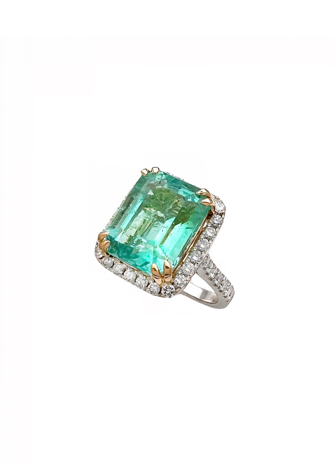 7.21 Carats Colombian Emerald F1 (Certified) & 1.02 Carats Diamonds VS2 Set In 14 Karat White Gold Ring