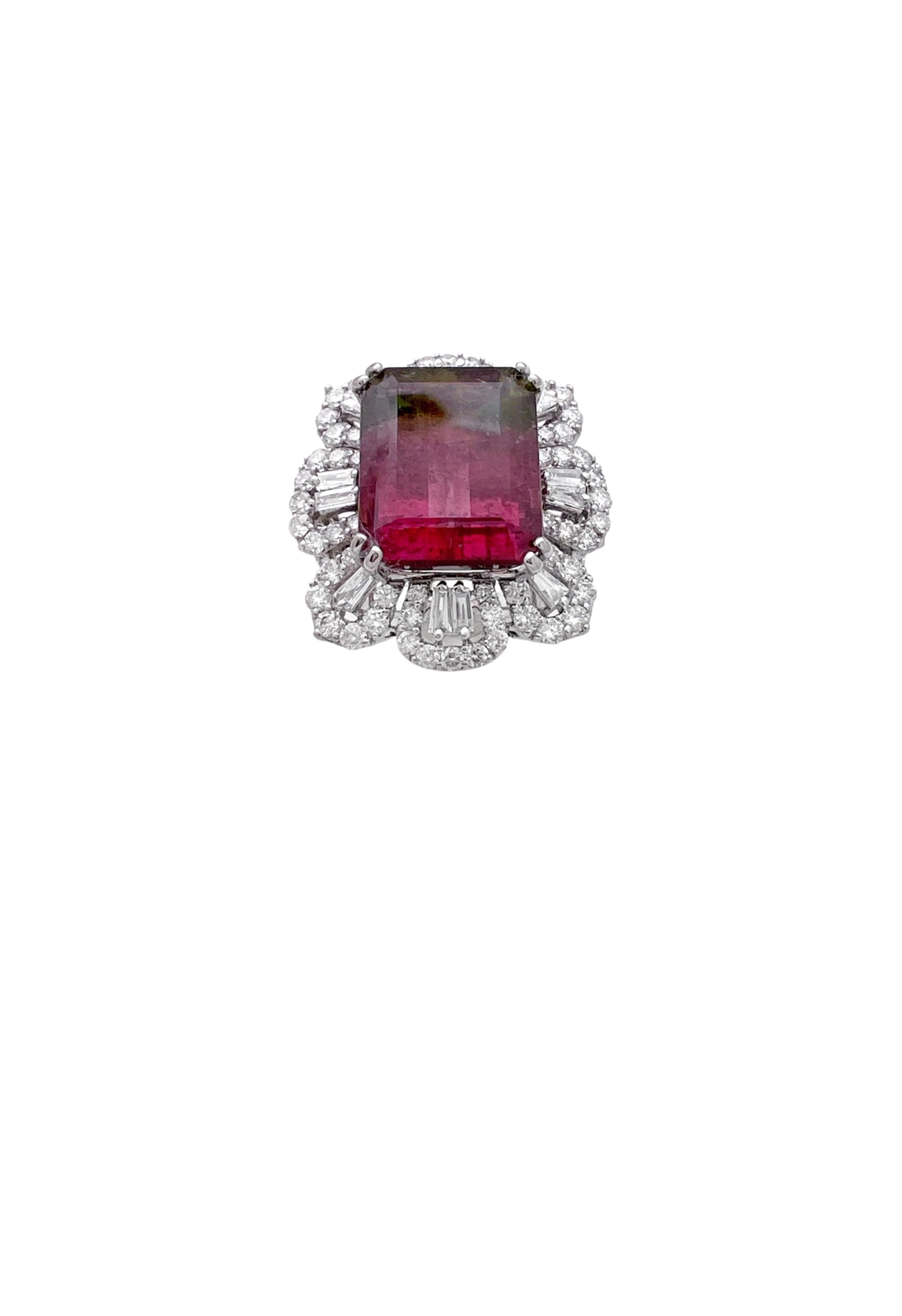 10.38Cts Tourmaline(Parti-Color) Certified & 2.52Cts Diamonds 18K White Gold