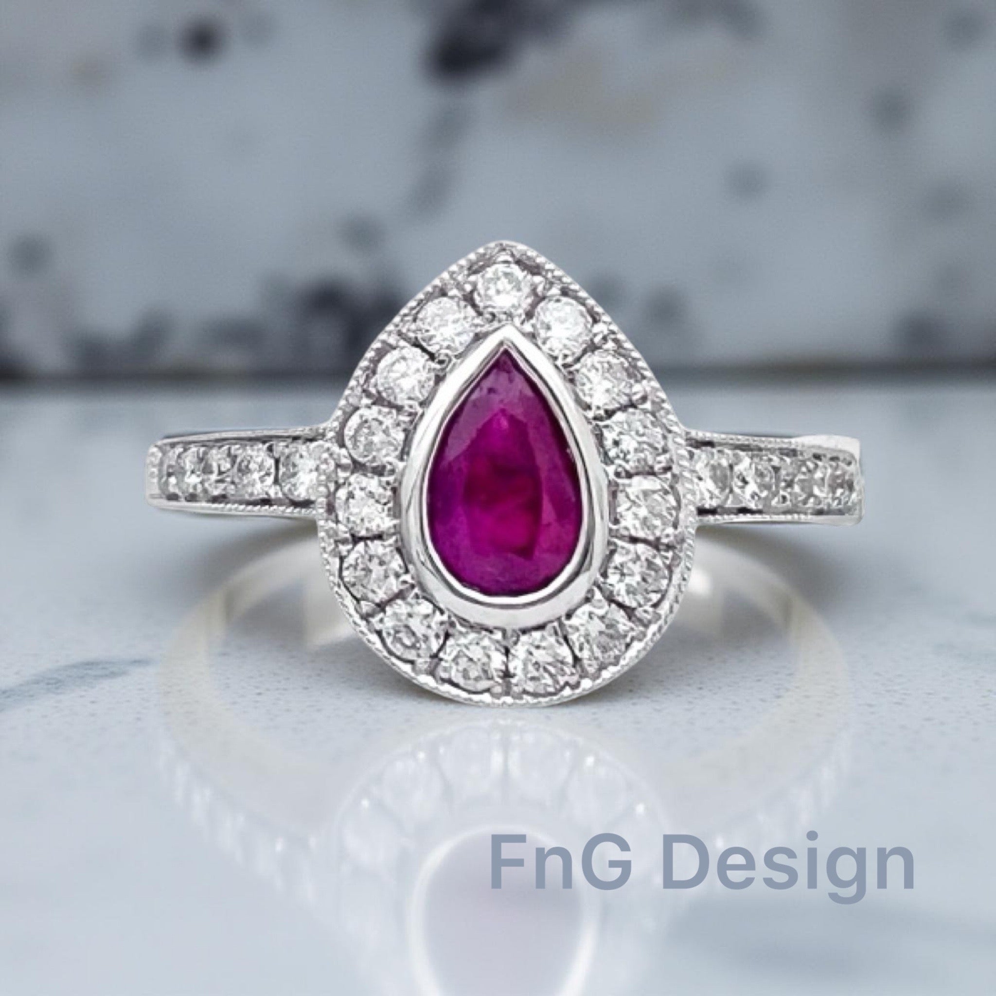 0.26 Carats Diamond VS2 & 0.39 Carats Red Ruby Set In 14 Karat White Gold Ring