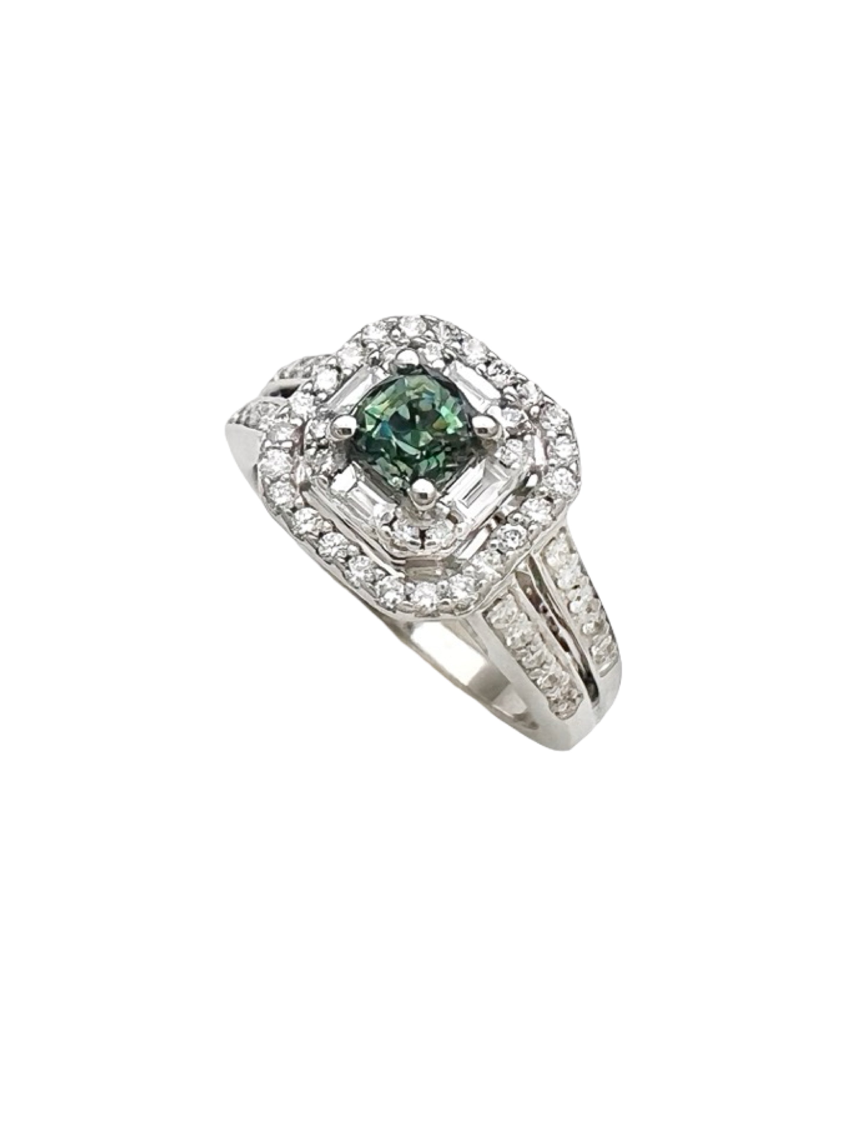 0.55 Carats Alexandrite GIA (Certified) & 0.68 Carats Diamonds Set In 14K White Gold Ring