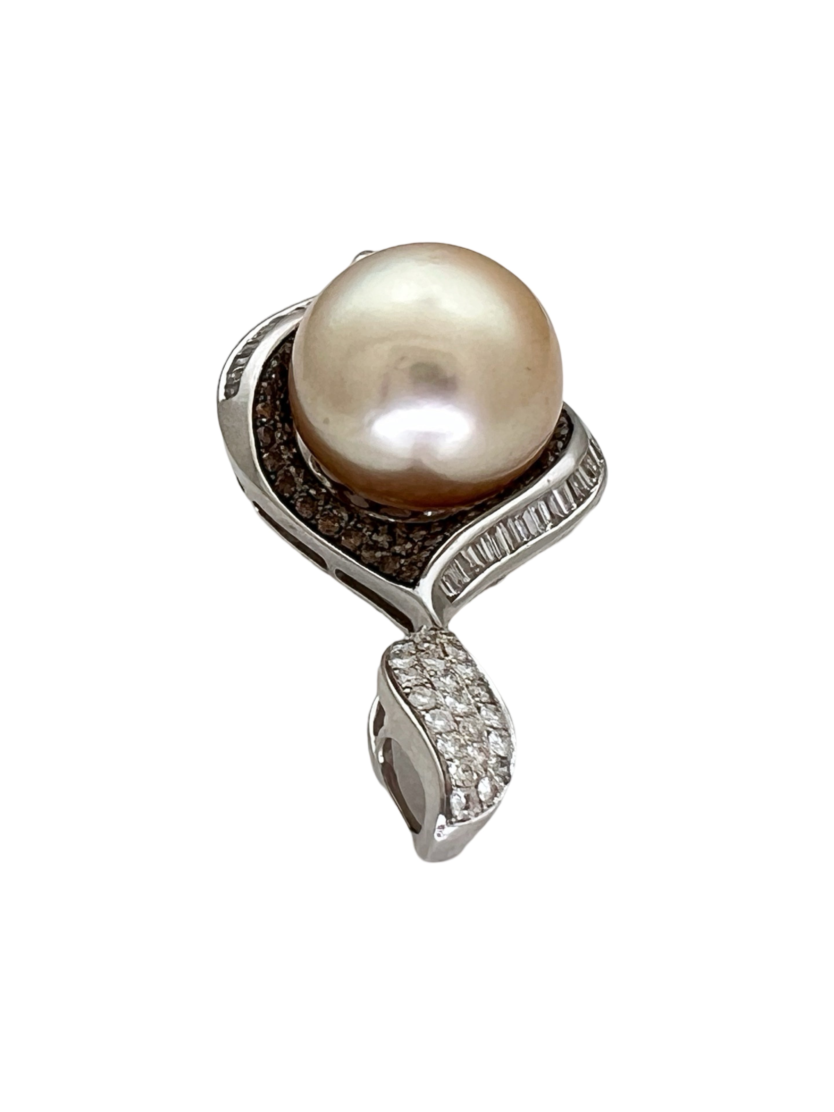 Golden South Sea Pearl, Chocolate And White Diamond Pendant 18K W/18K Chain