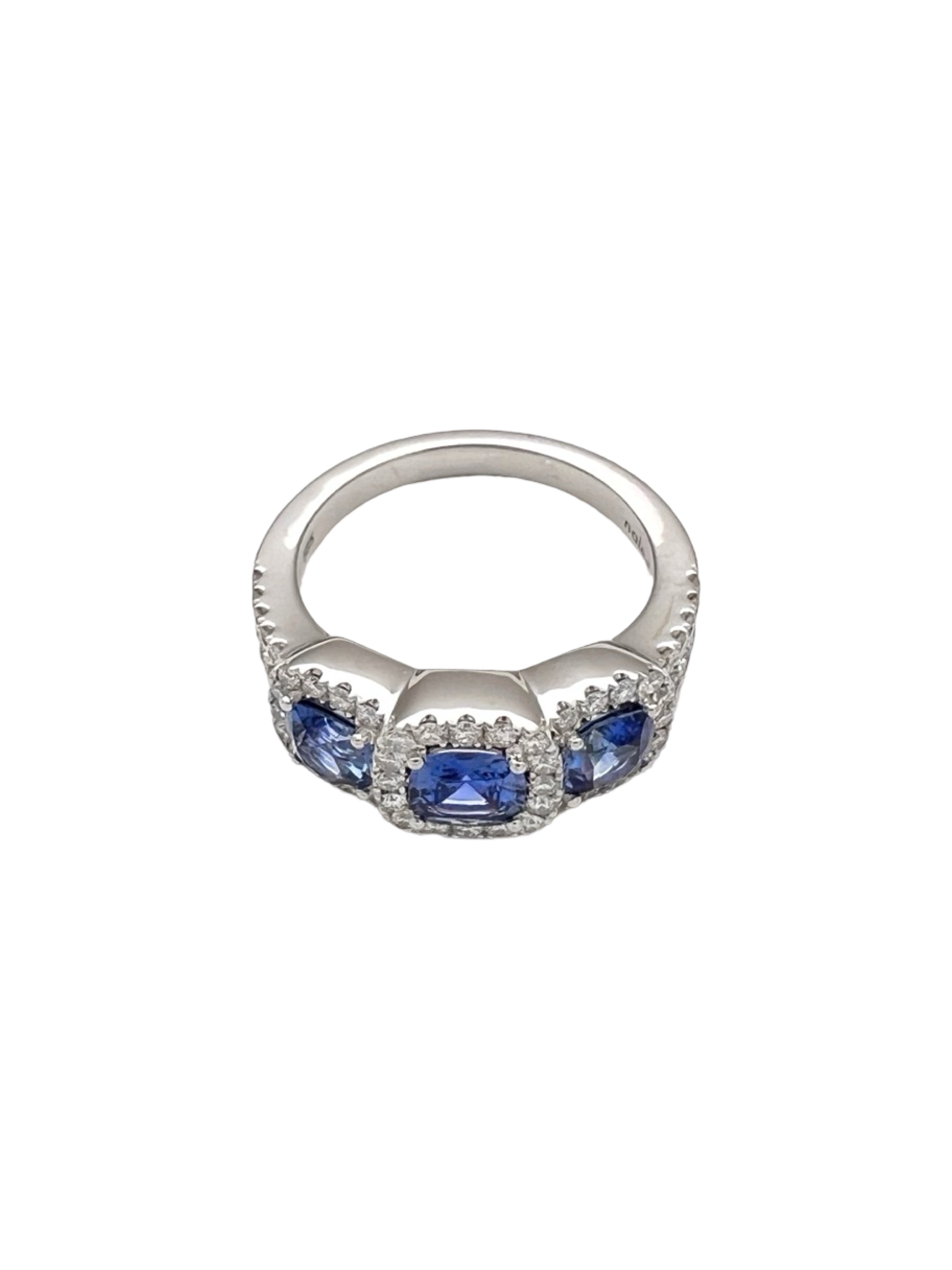 1.56Cts Sapphires Ceylon(Med Blue) 0.75Cts Diamonds 14K White Gold Ring