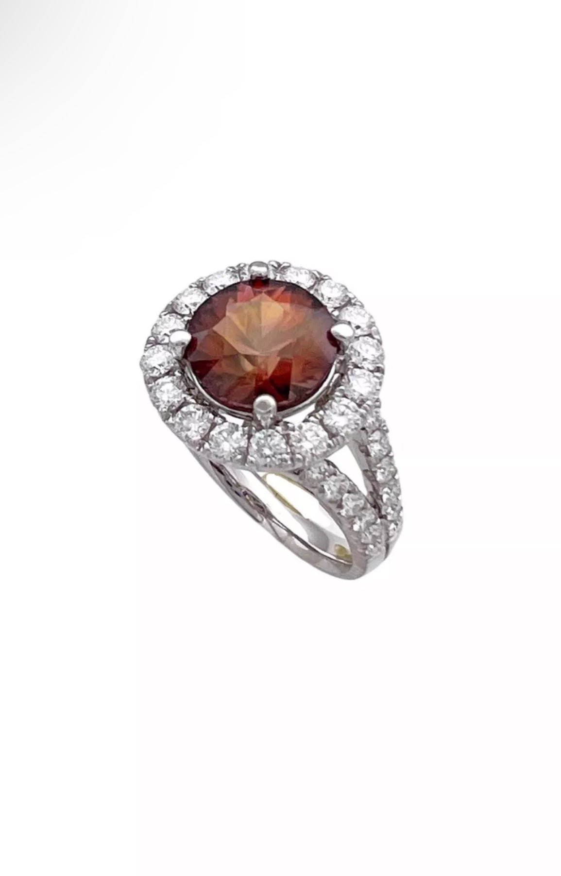 4.17Cts Orangy-Brown Zircon(Certified) & 1.52Cts Diamonds 14K White Gold Ring