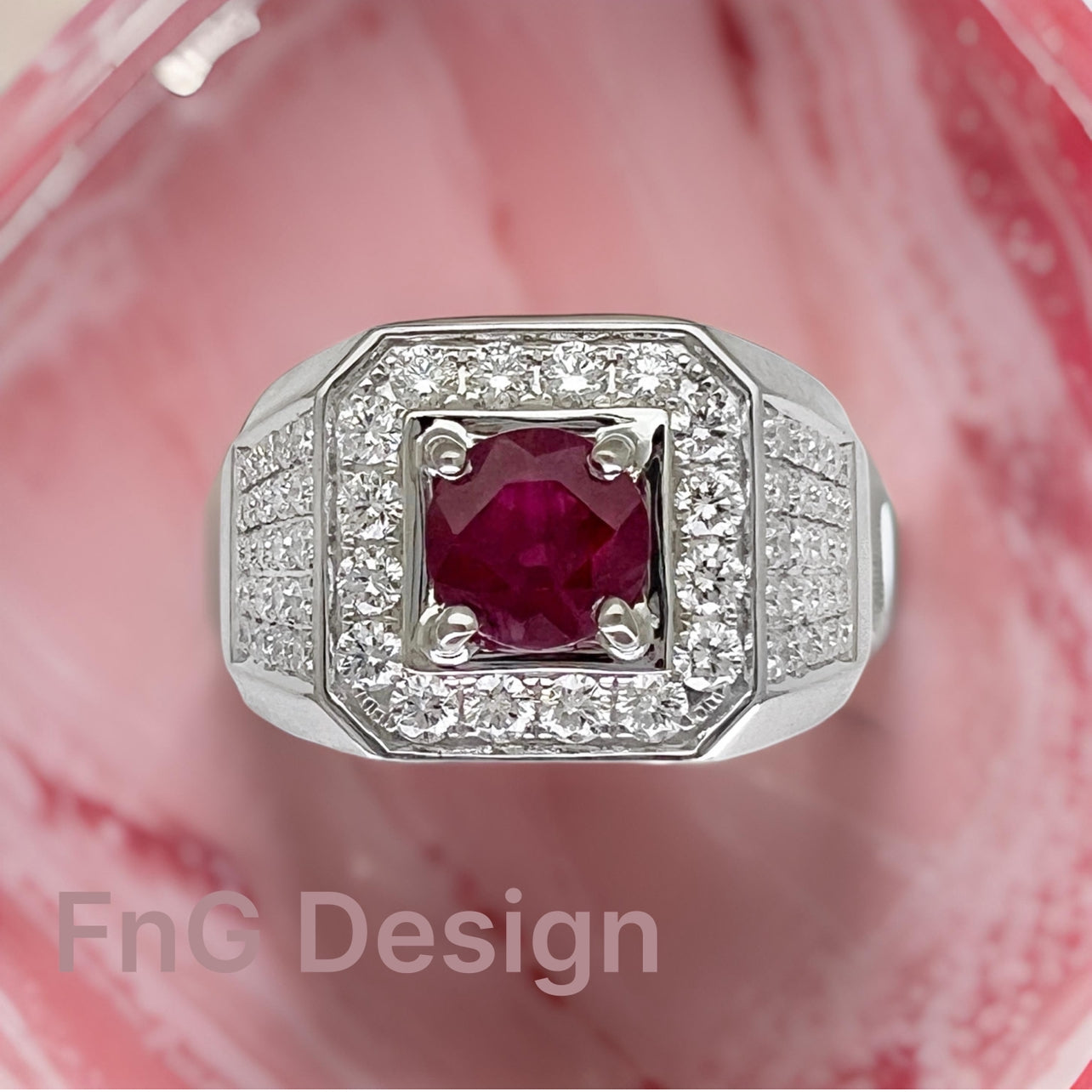 1.60Cts Burma Ruby Certified W/ 1.59Cts Diamonds 18K White Gold Ring